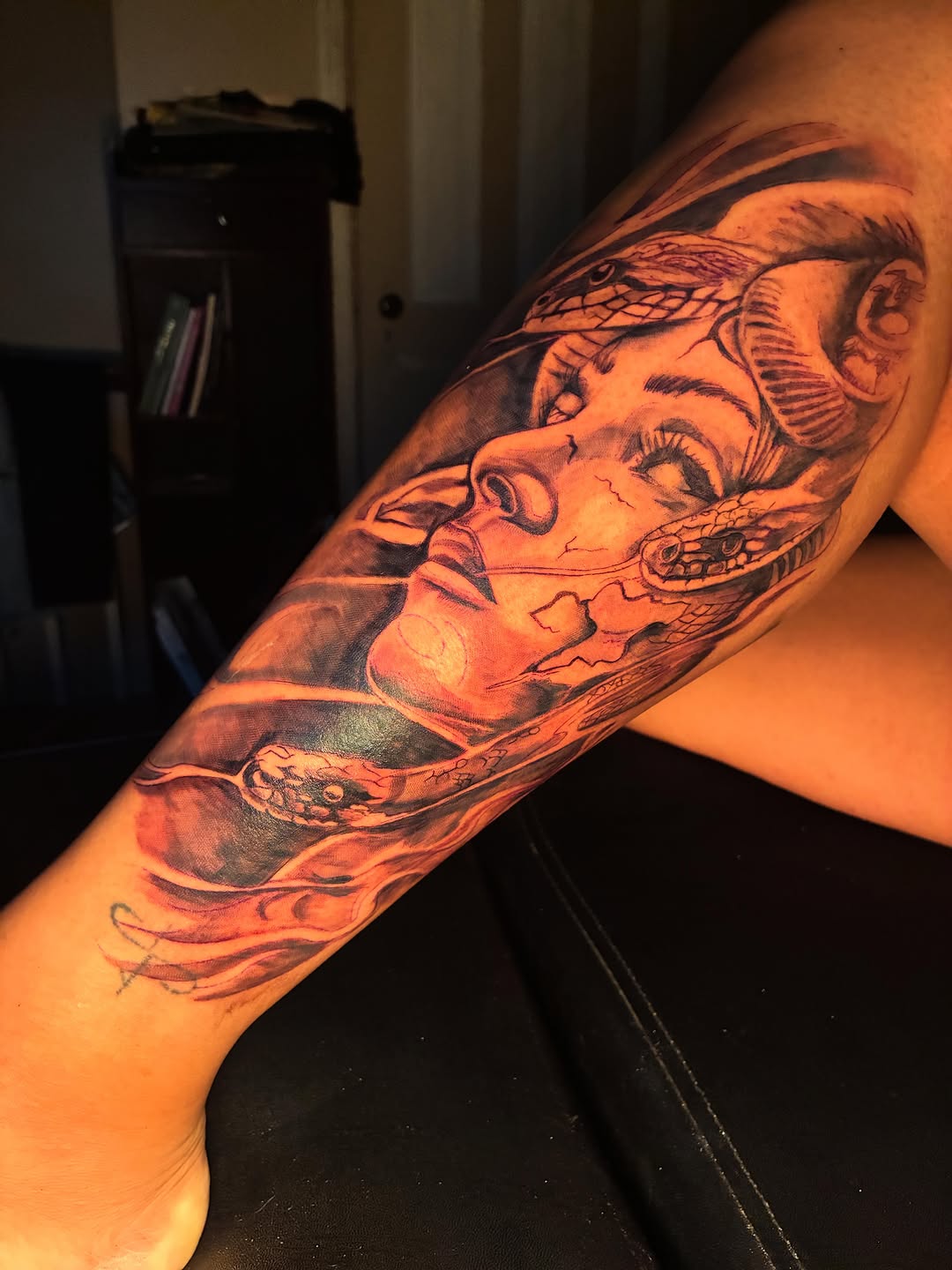 Medusa with snakes realism tattoo on the forearm by Detroit tattoo Artist