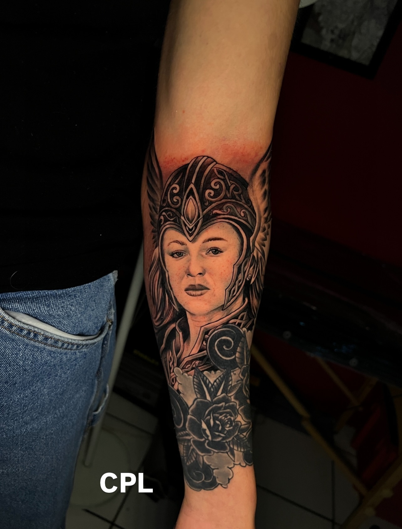 Woman's portrait realism tattoo on the forearm by El Salvador Tattoo Artist