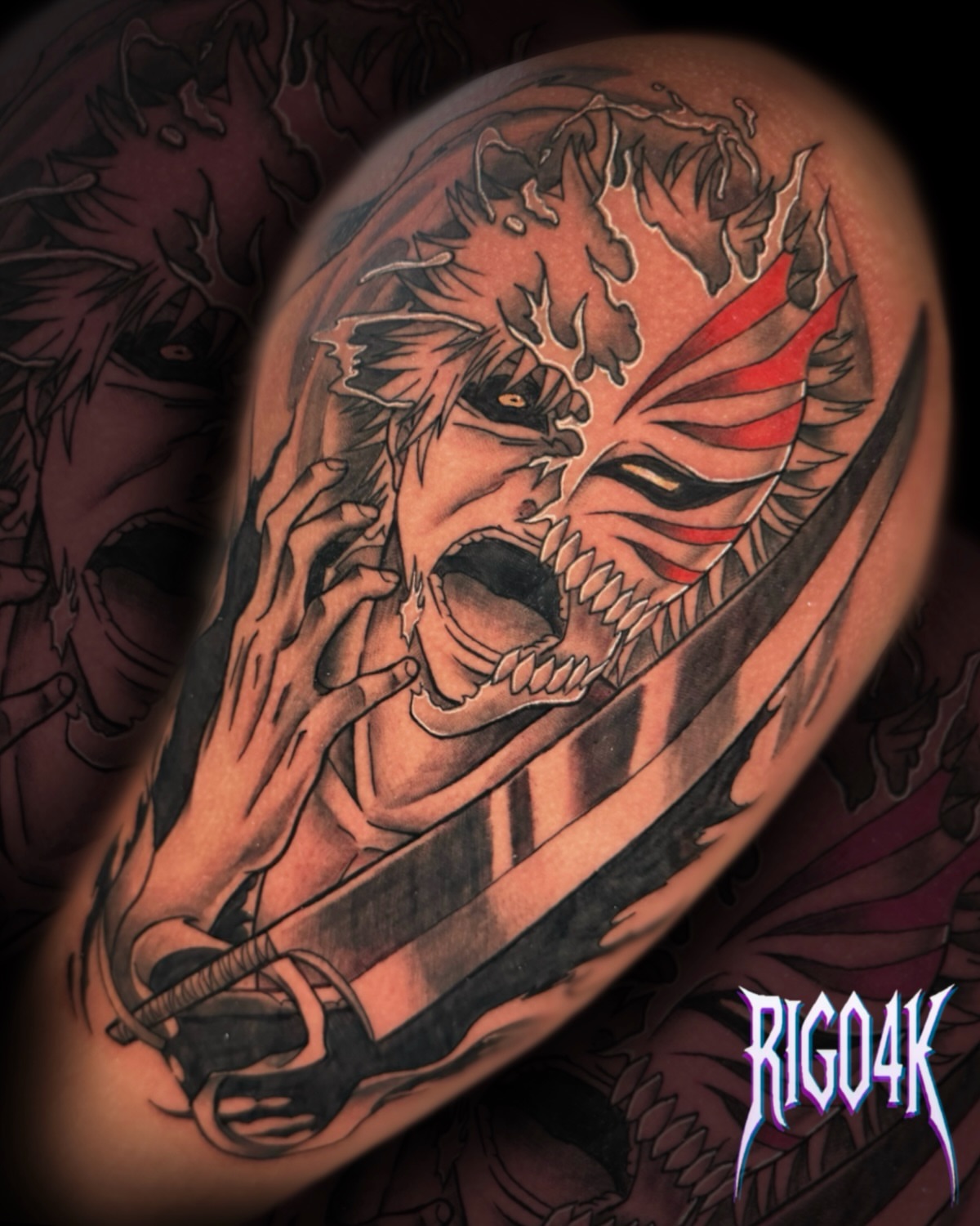 Anime character anime tattoo on the shoulder by Rigo4k