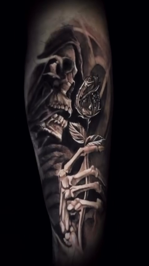Tattoo by @derrickjoetattooz — dark_realism, black_and_grey