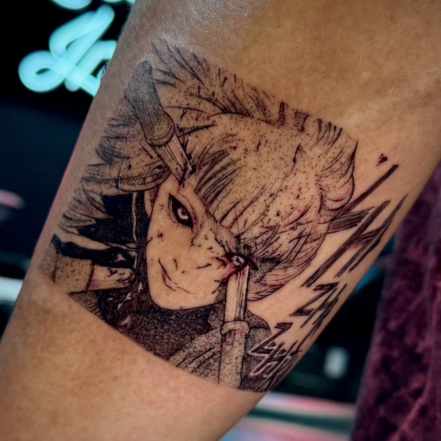 Tattoo by @keybluetattoo — anime, dotwork