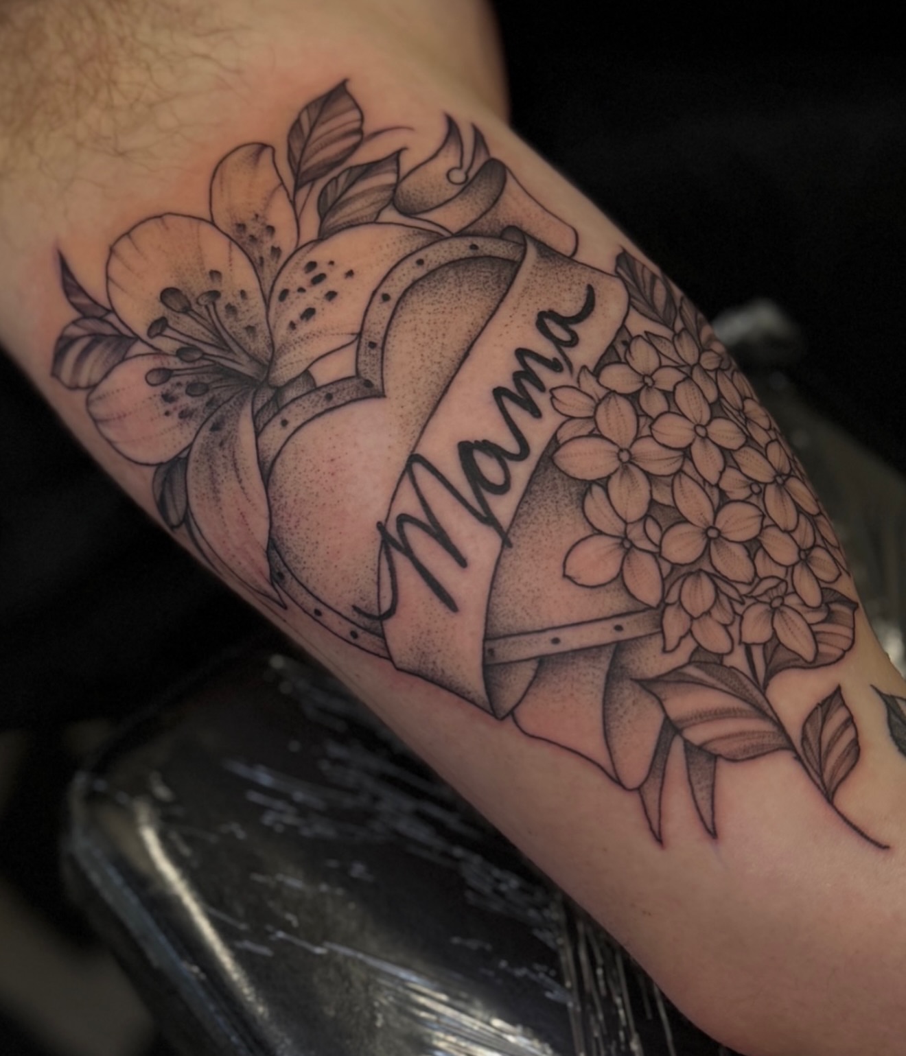Tattoo by @rikkybobbytattoo — dotwork, black_and_grey