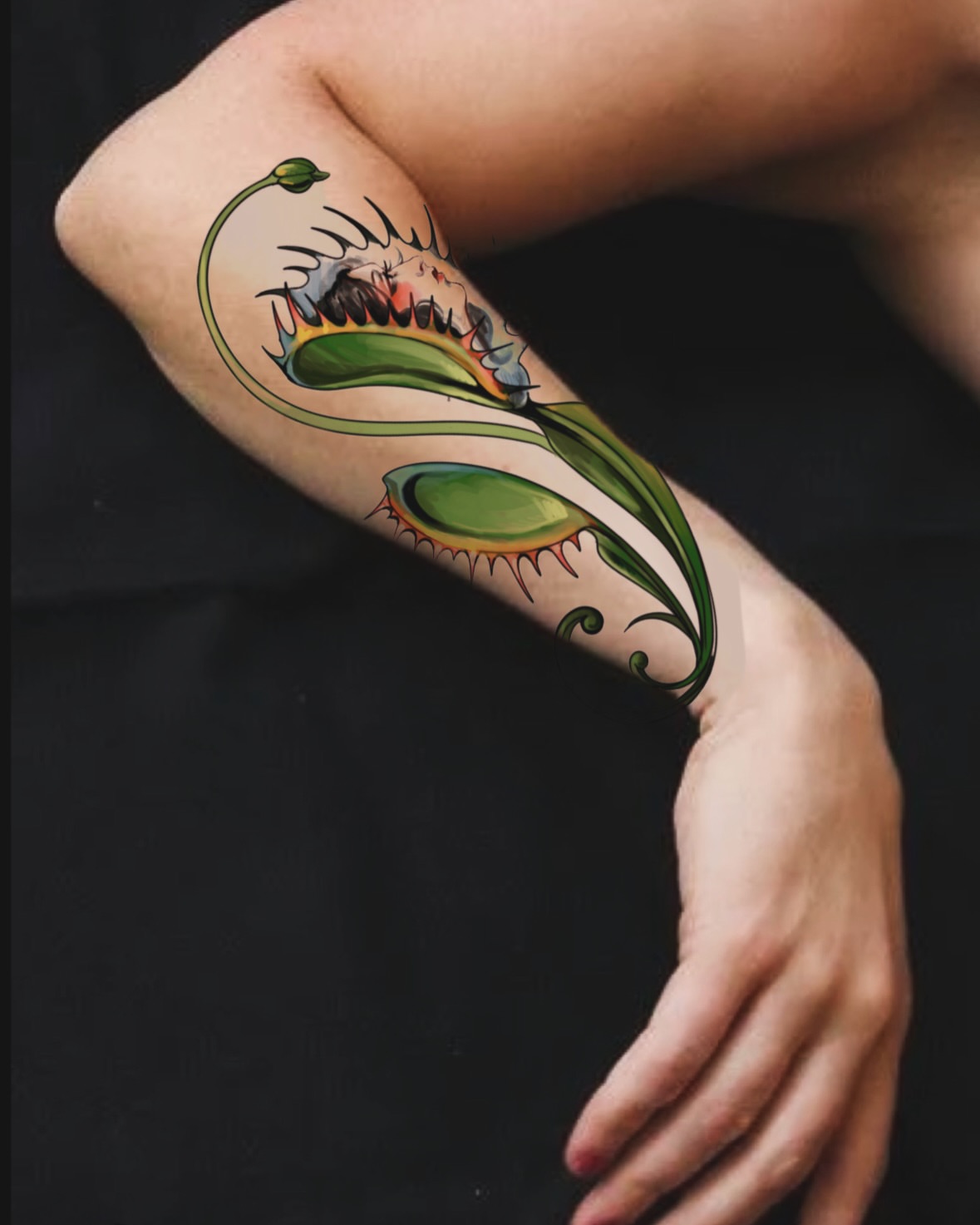 Venus flytrap new school tattoo on the forearm by Andy Rowe- Tattoo Artist🦇