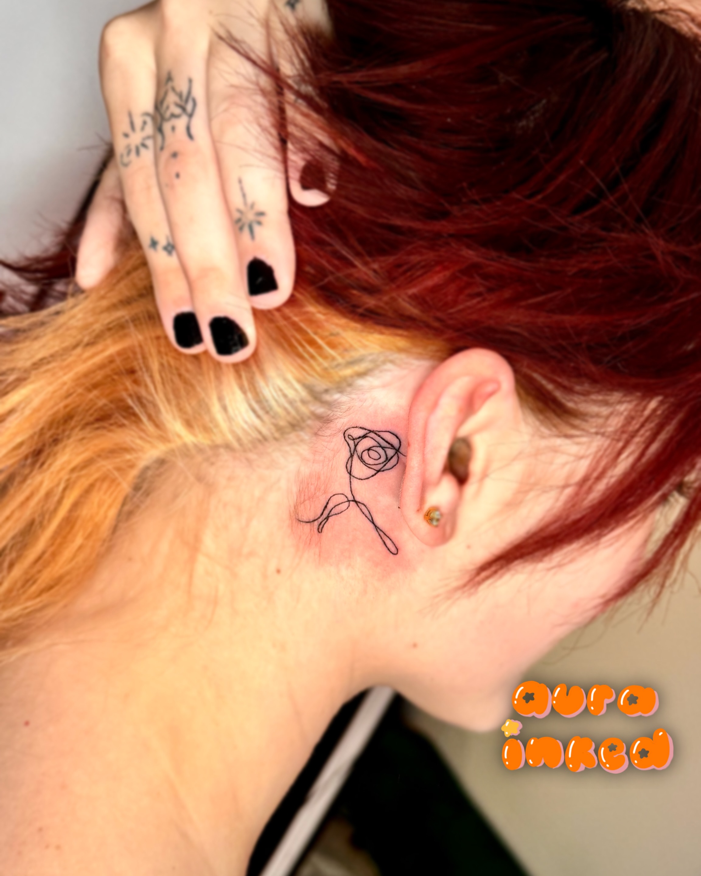 Rose fine line tattoo on the neck by Delly ⌯