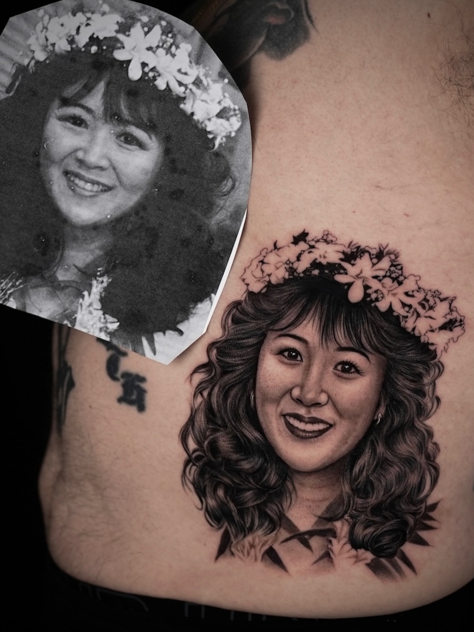 Chicano tattoo on the ribs by Lynn Hoang, Honolulu, Hawaii