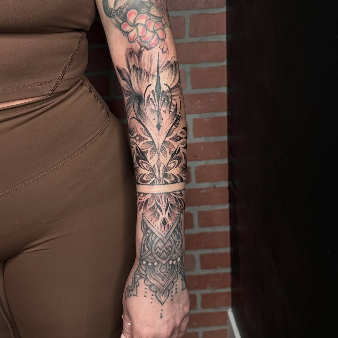 Tattoo by @jocelyntattoos — ornamental, black_and_grey