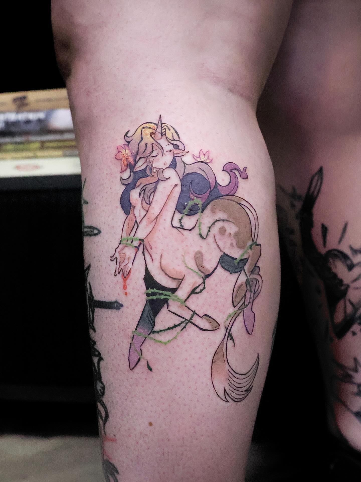 Tattoo by @snowypear_tat — watercolor, illustrative