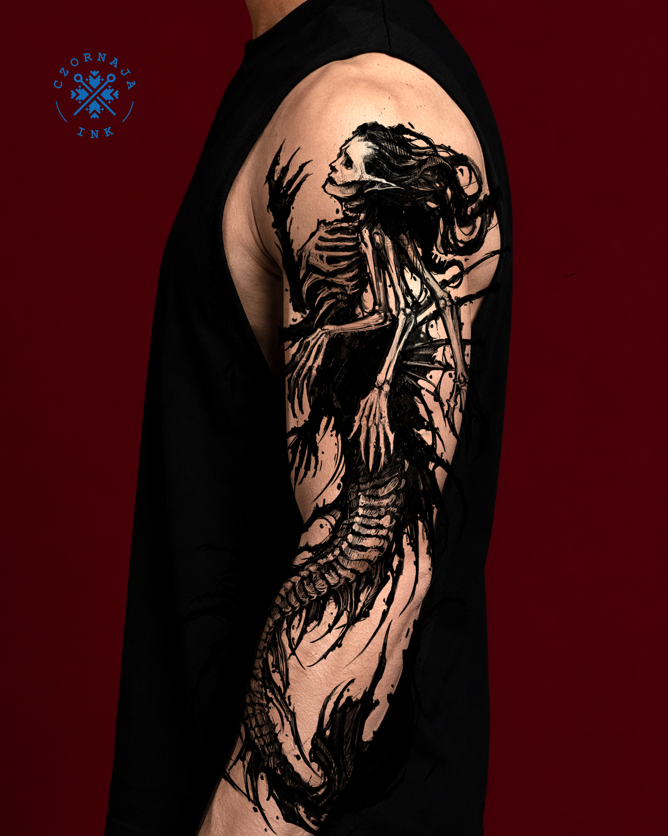 Tattoo by @czornaja_ink — black_and_grey, dark_realism