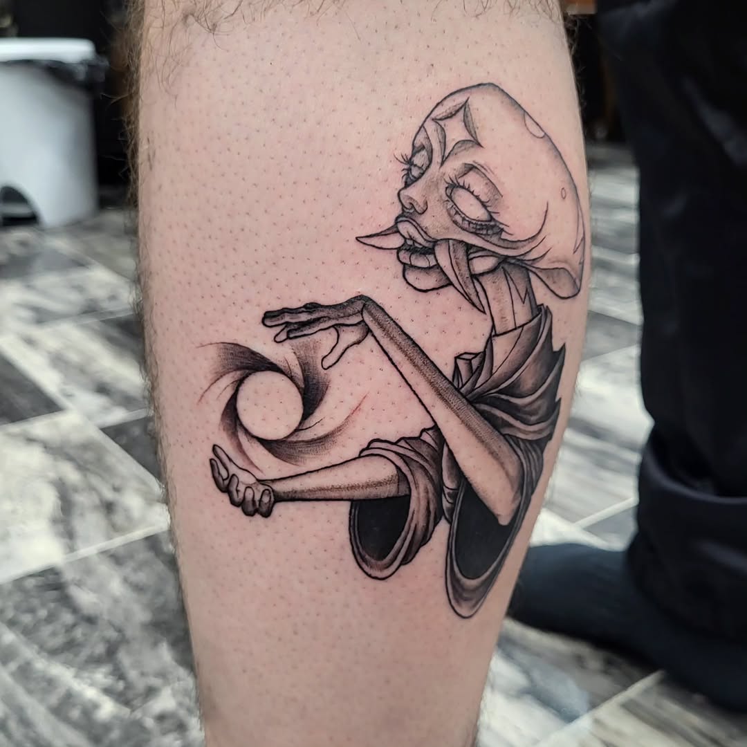 Surreal creature with vortex surrealism tattoo on the forearm by TEA ☕️ Tattoos