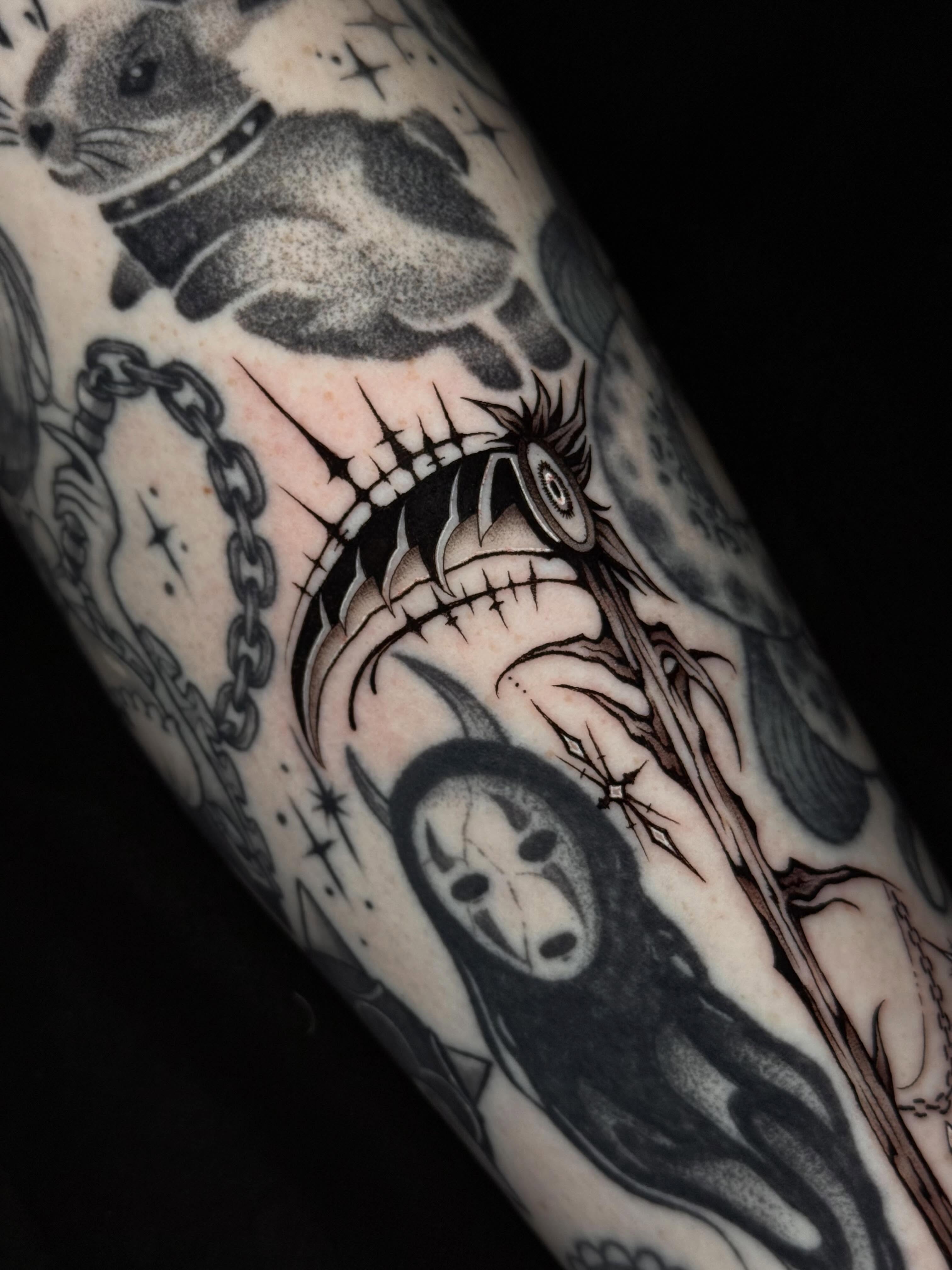 Tattoo by @lyssa_jtattoo — black_and_grey, dark_realism
