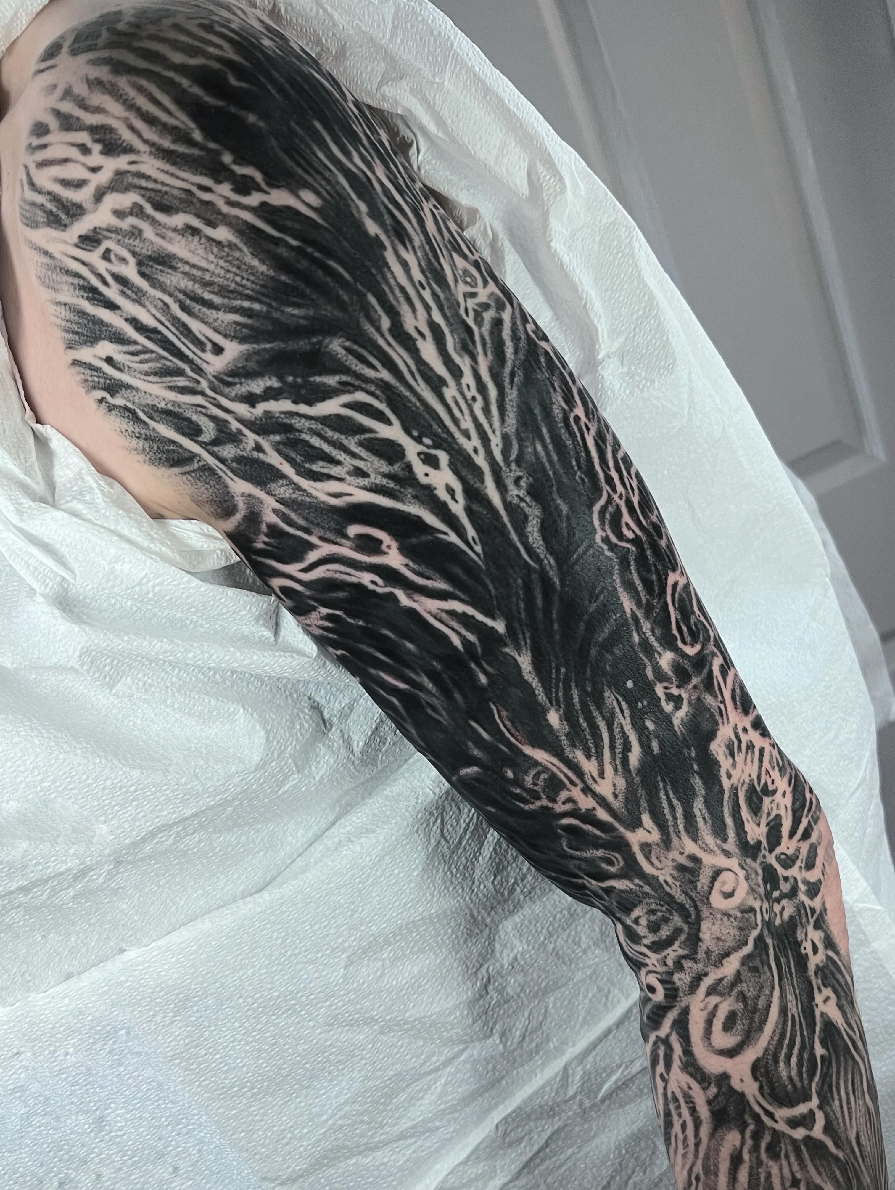 Tattoo by @annawolfftattoos — black_and_grey, dotwork