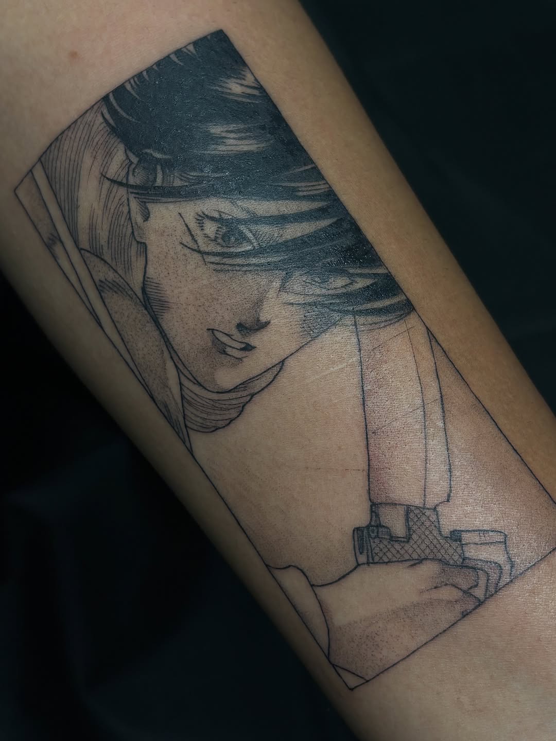 Tattoo by @harmonytattoo_ — anime, black_and_grey