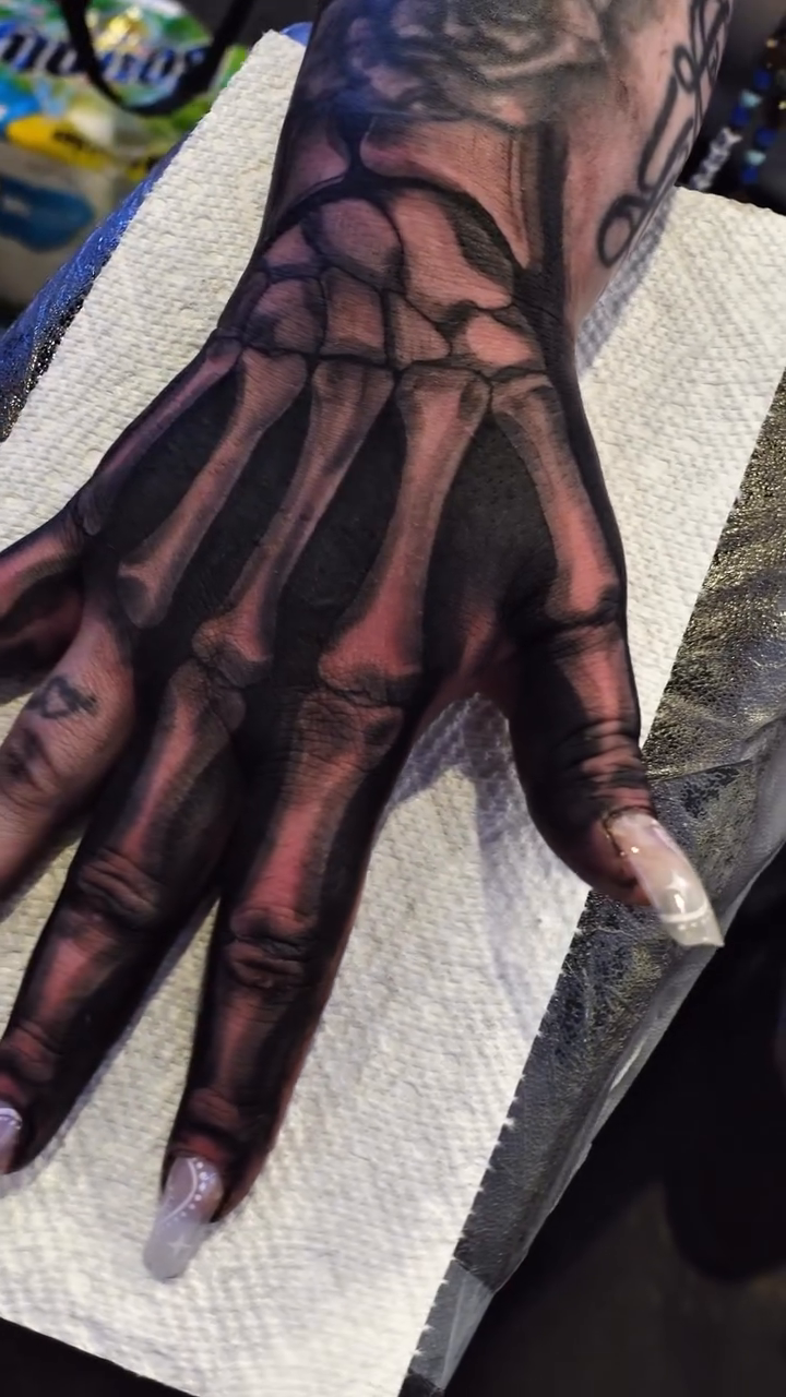 Skeleton hand tattoo dark art tattoo on the hand by 2realink - Tattoo Artist