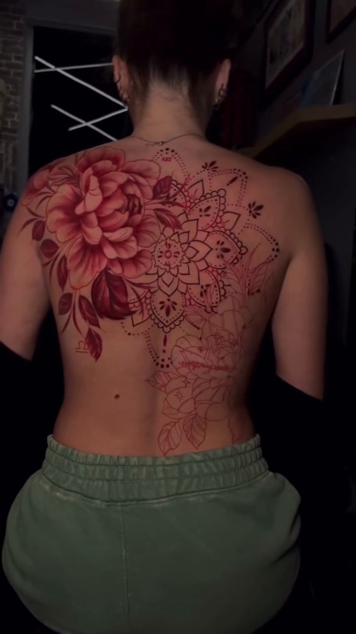 Large floral mandala back tattoo geometric tattoo on the back by Terrence jones