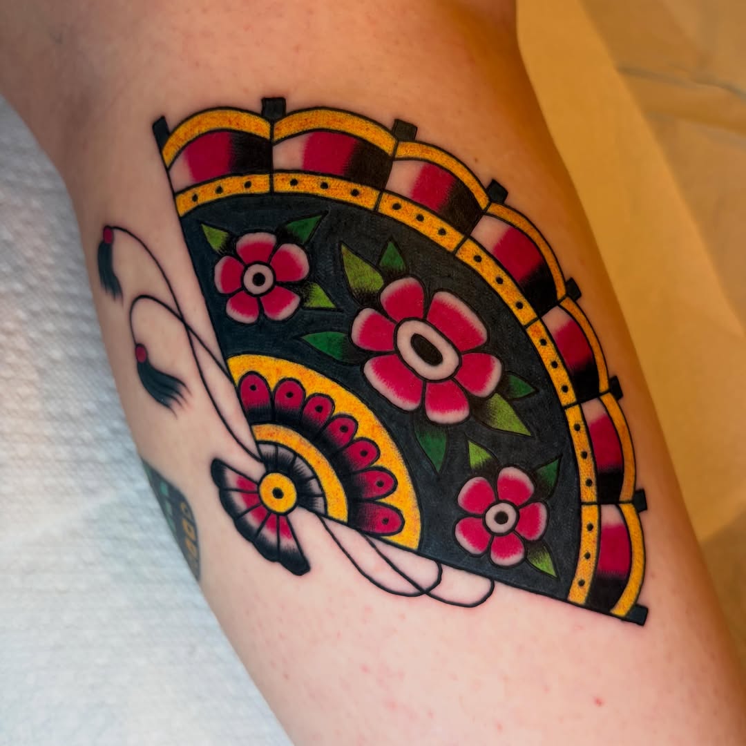 Floral mandala American traditional tattoo on the forearm by CJ Ligocki - Ferndale Detroit Michigan Tattoo, Ferndale, Michigan