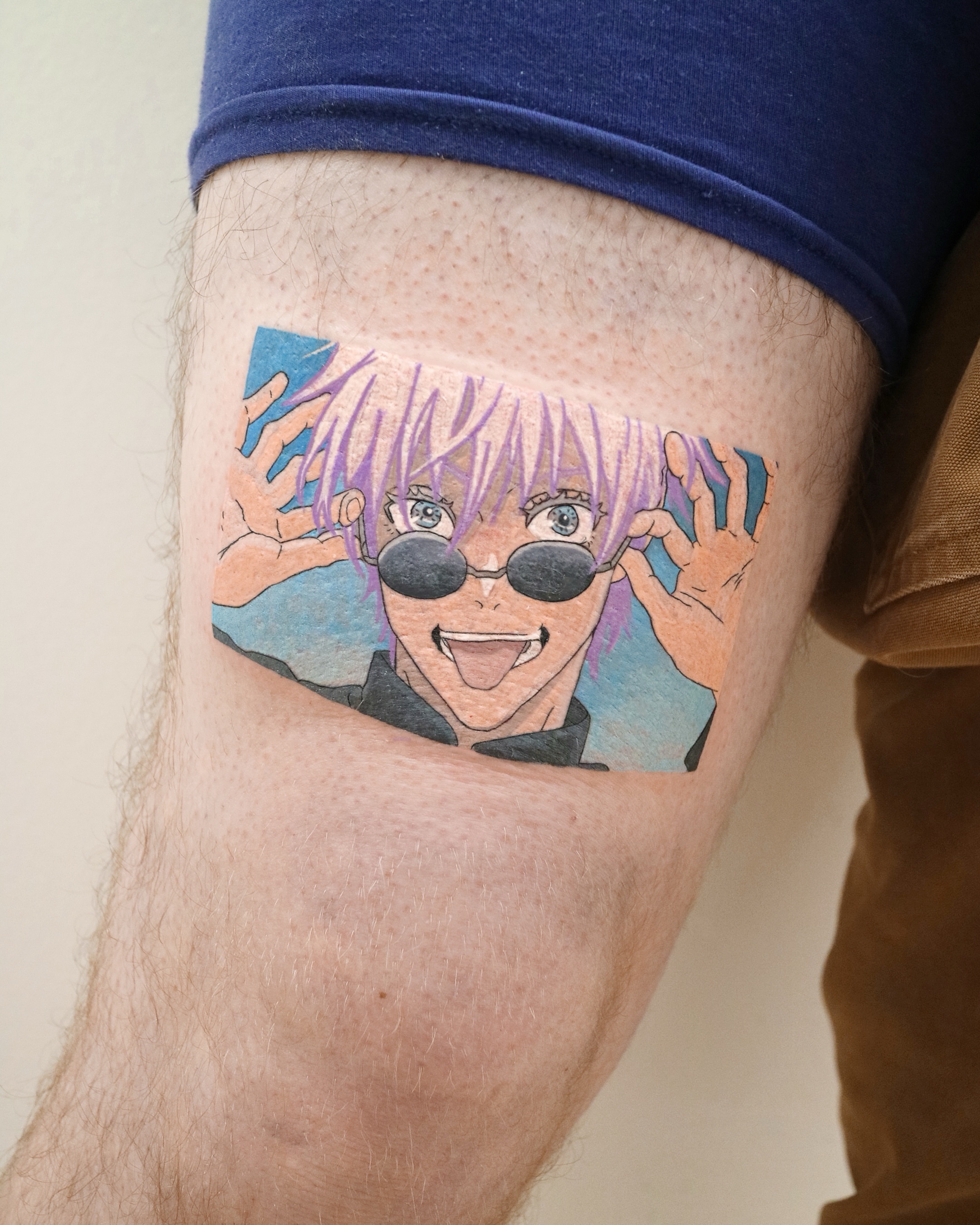 Anime character anime tattoo on the thigh by Aroha