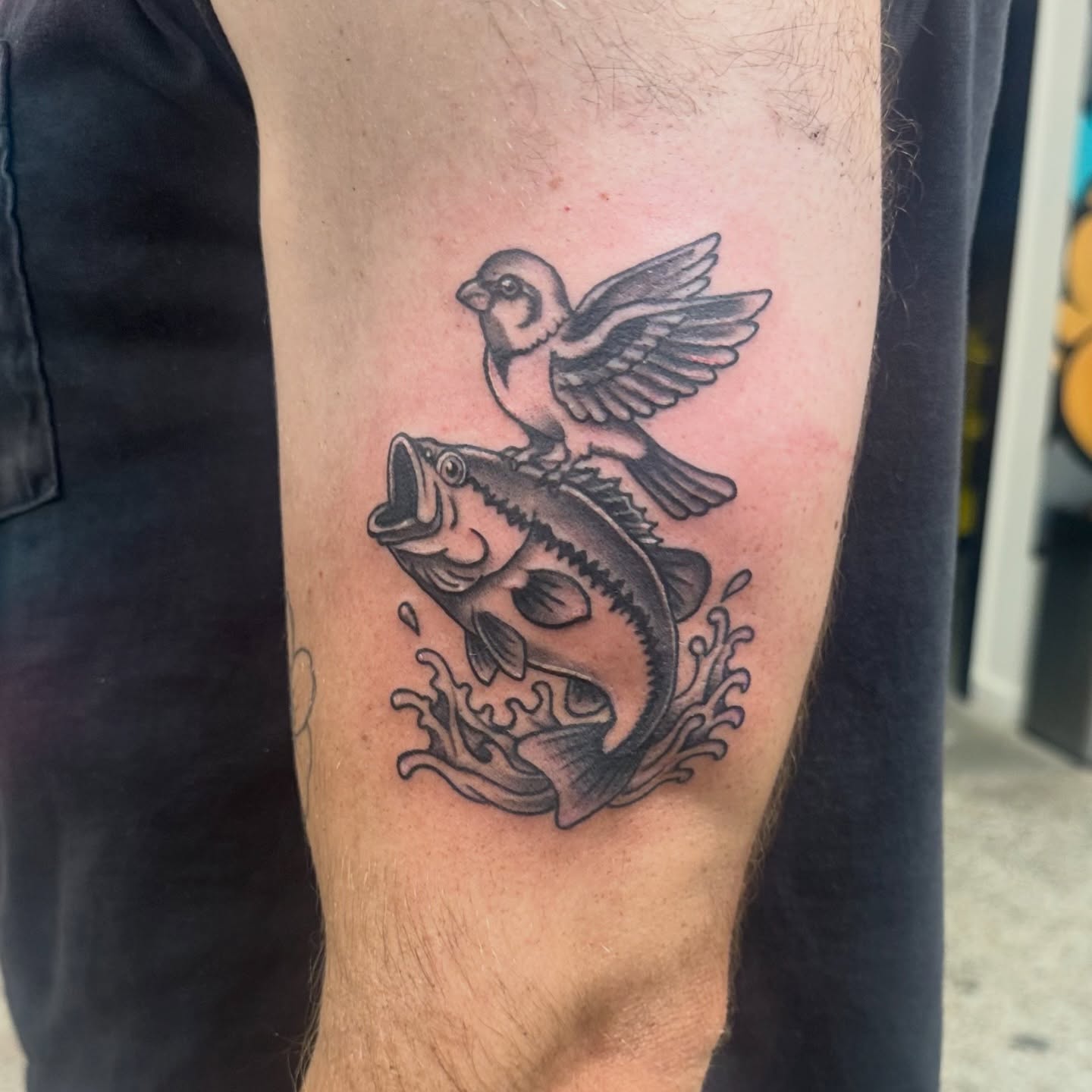 Fish and bird realism tattoo on the forearm by Chuckthegirl