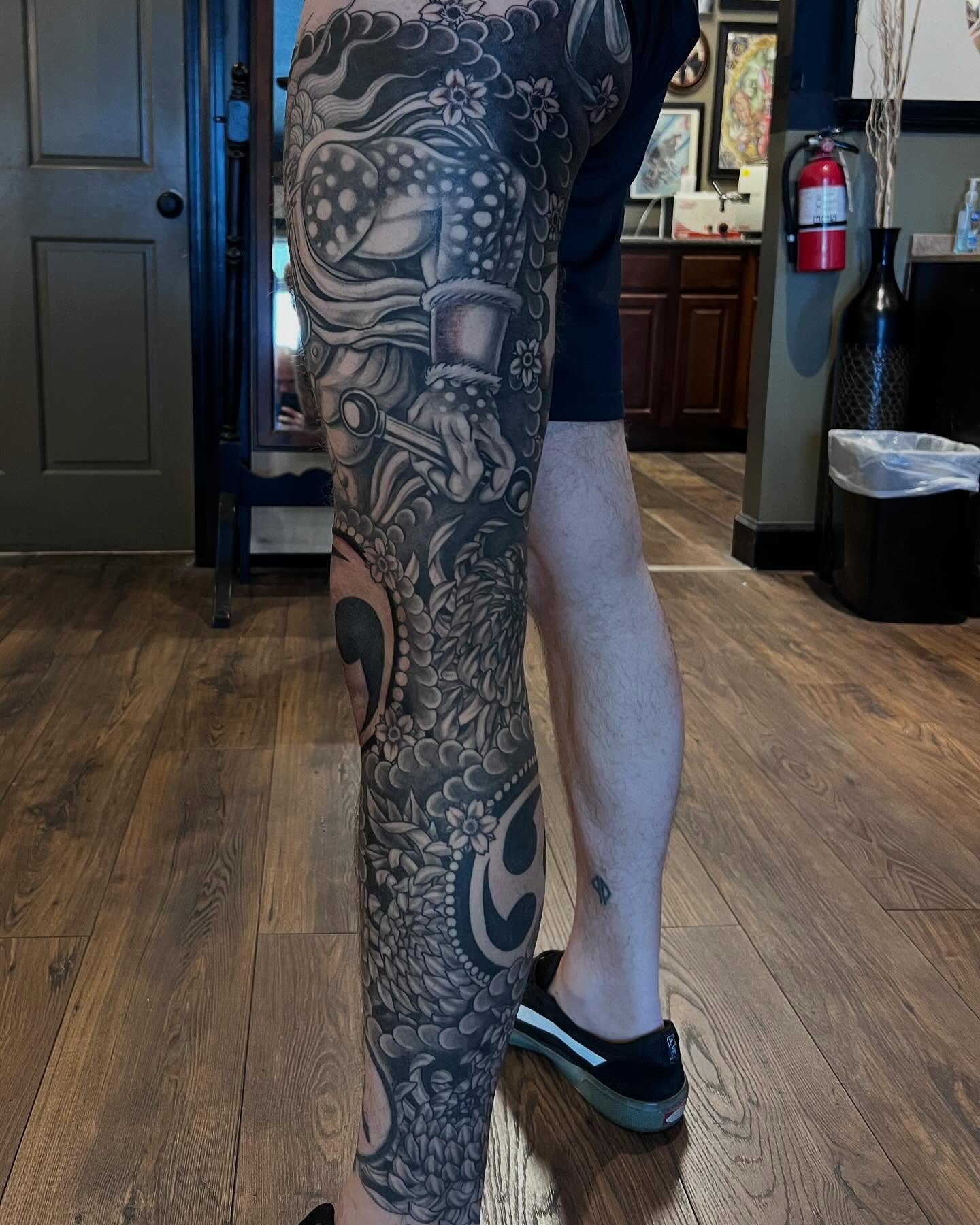 Samurai warrior japanese irezumi tattoo on the leg by Jesse Gray