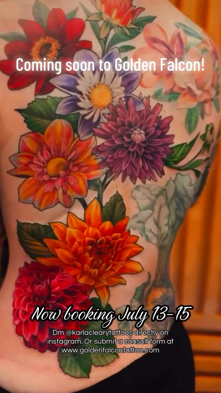 Floral tattoo on torso neo-traditional tattoo on the upper arm by Kimberly Parton- Chapel Hill Tattooer, Chapel Hill, North Carolina