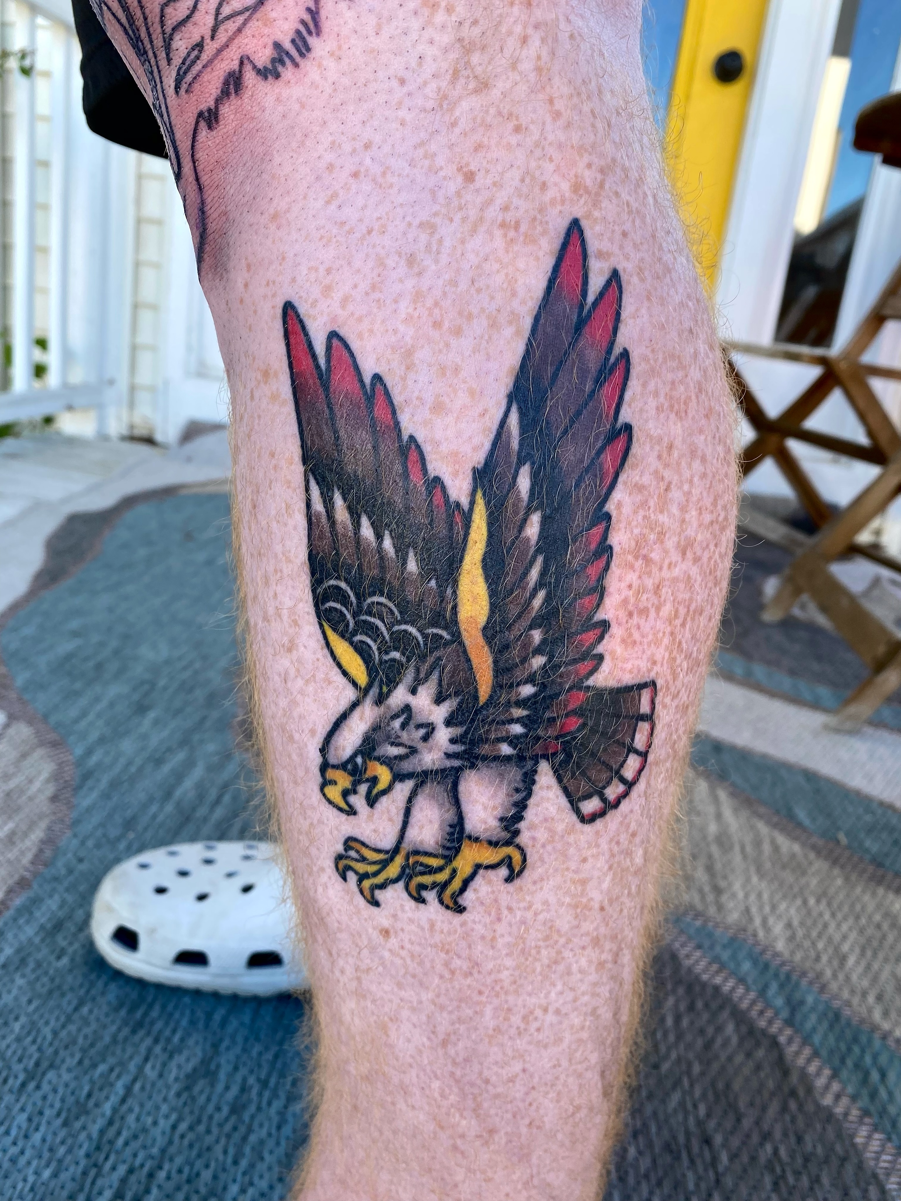 Eagle American traditional tattoo on the leg by Sheila Asbury 💲