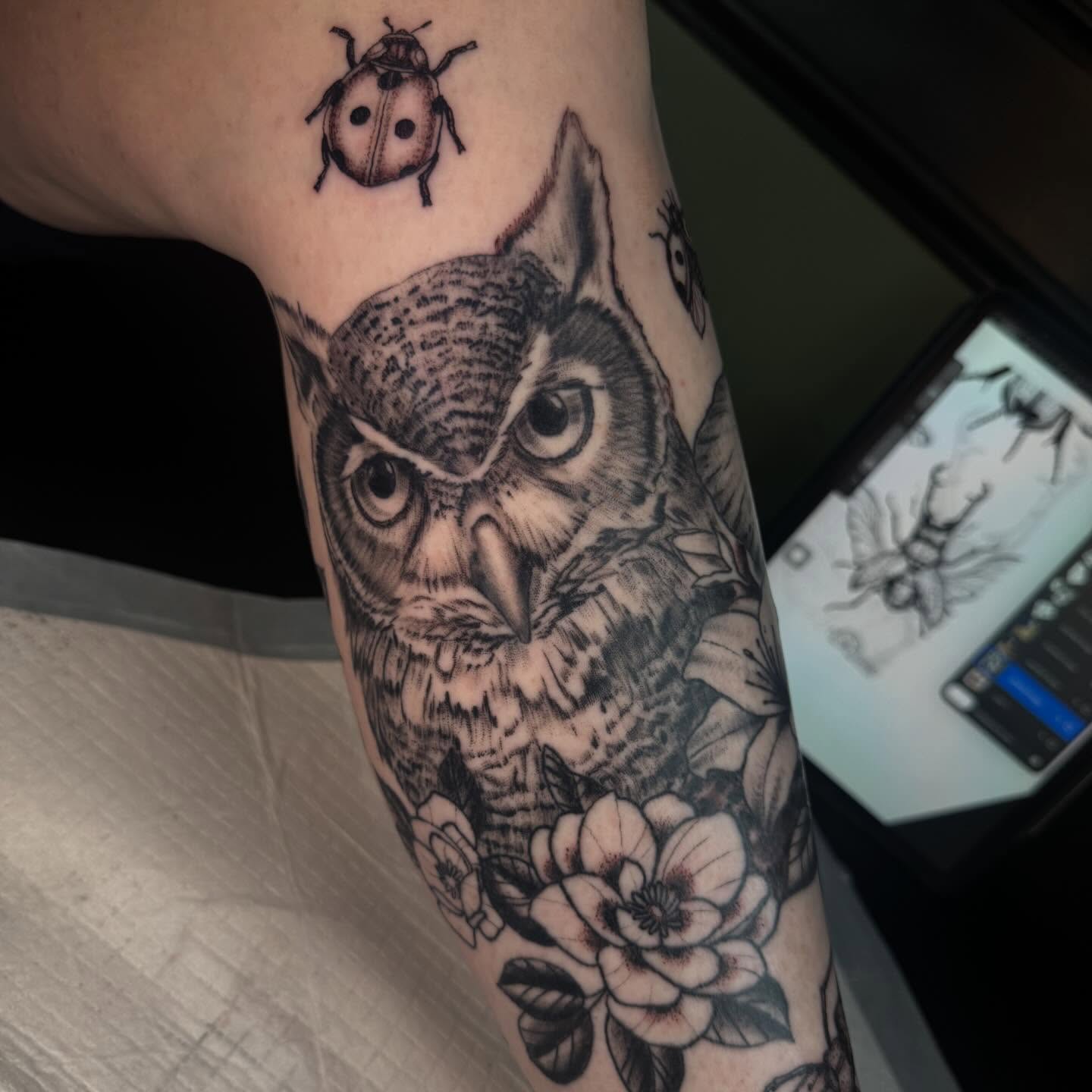 Owl realism tattoo on the forearm by Mtctattoos