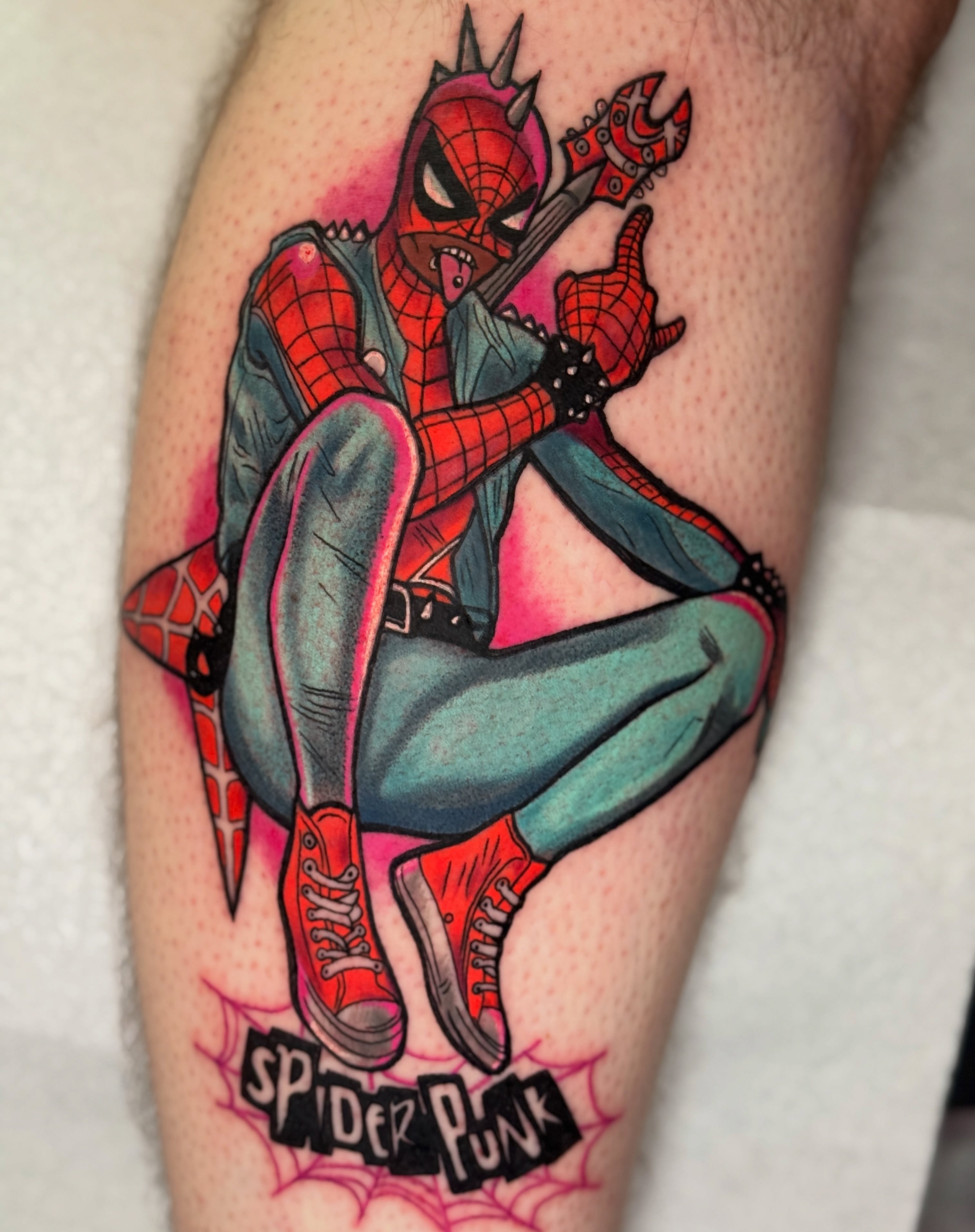 Spider-Punk new school tattoo on the forearm by ⓒⓨⓡⓤⓢ