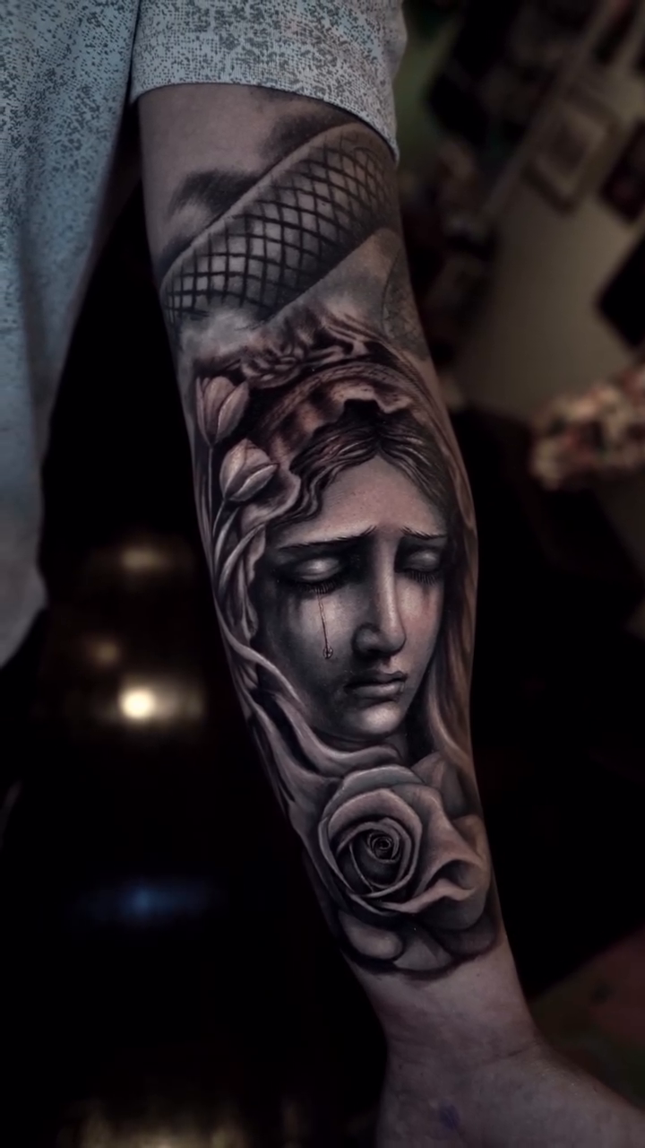 Tattoo by @devinmullentattoos — realism, black_and_grey