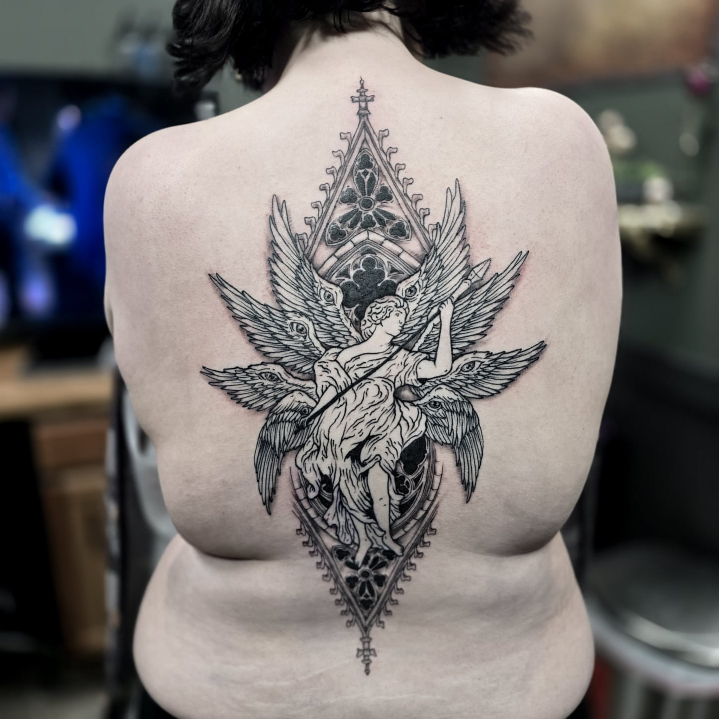 Tattoo by @dark_altar_tattoo — black_and_grey, geometric
