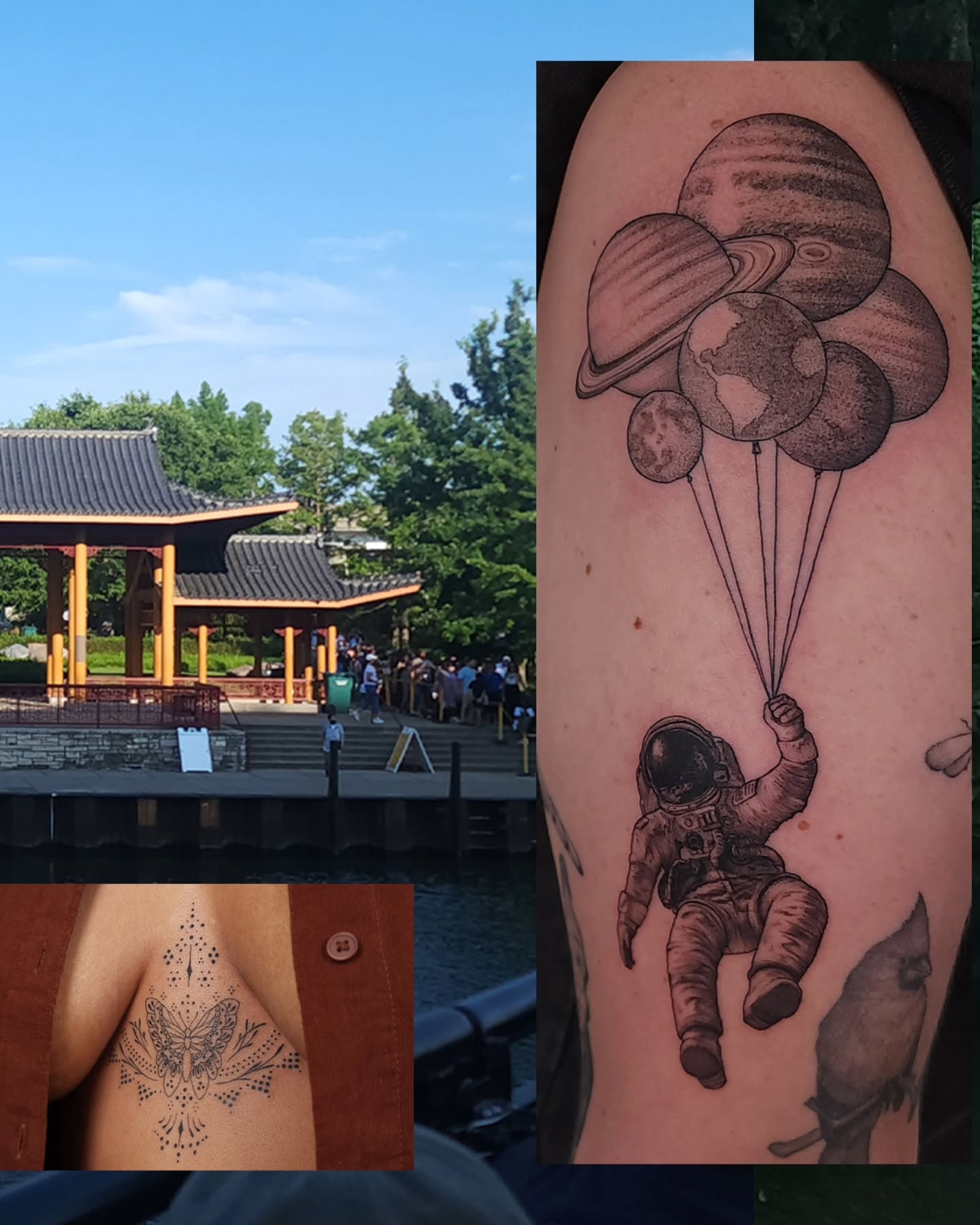 Astronaut with planets black and grey tattoo on the upper arm by ๐ฏ๐๐๐๐ ๐ท๐๐๐๐
