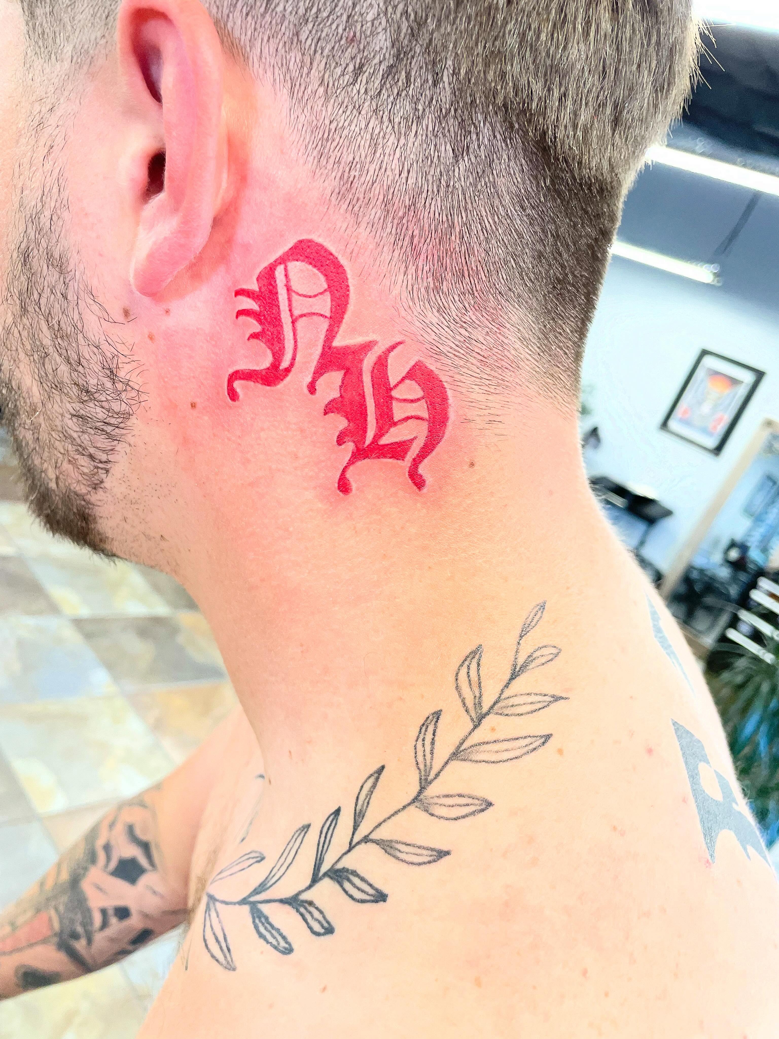 Script lettering lettering script tattoo on the neck by Stoney