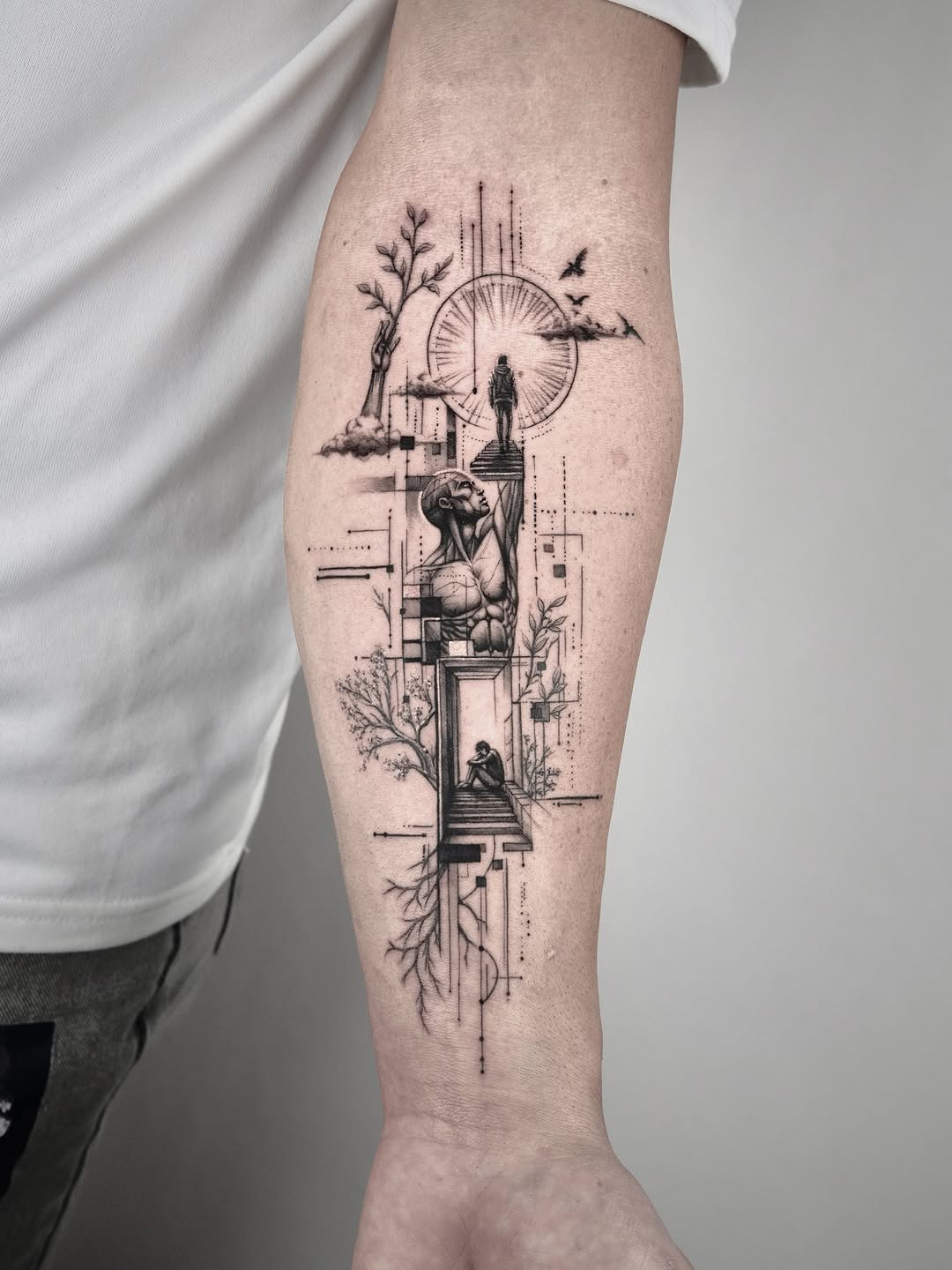 Sketch tattoo on the forearm by János Bozóki, Budapest, Hungary