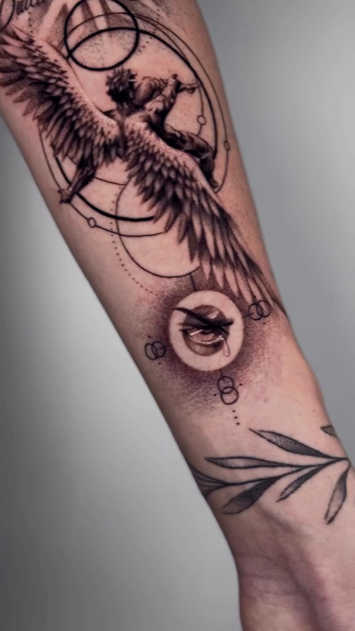 Tattoo by @mitchelkelftattoo — geometric, black_and_grey