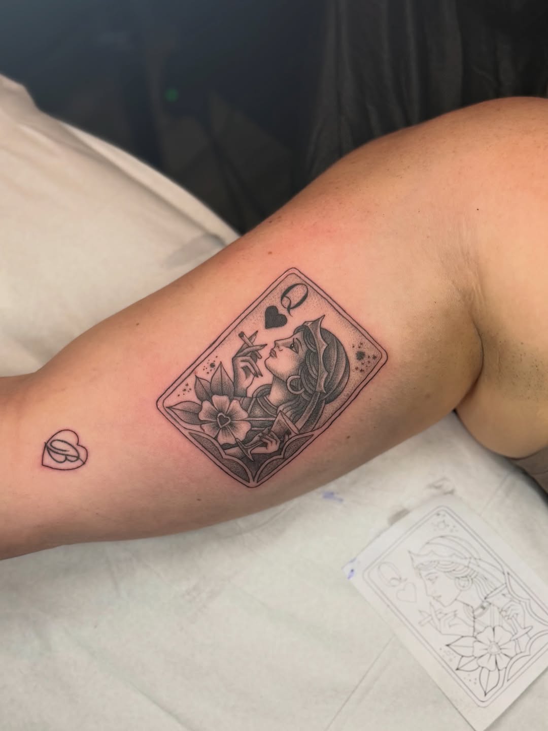 Queen of Hearts playing card realism tattoo on the forearm by Nicole Libretti ✶ Tattoo ✶ Hvny