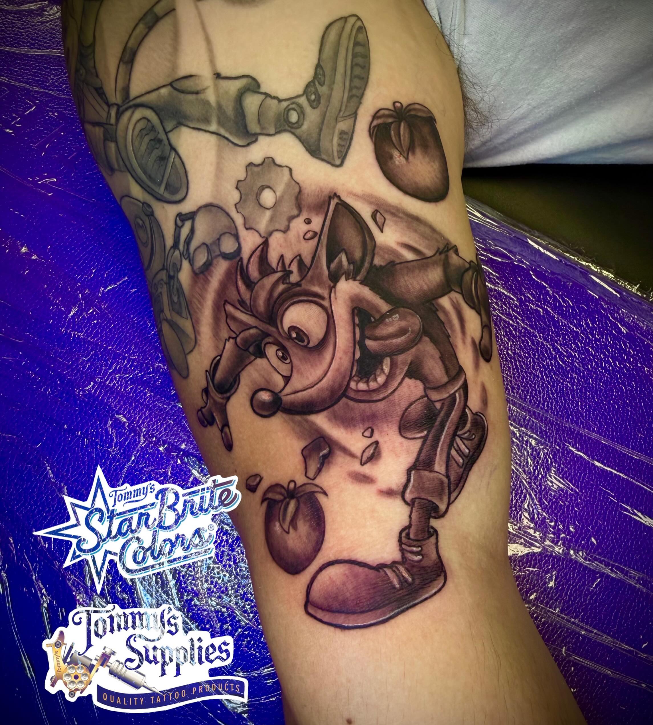 Crash bandicoot realism tattoo on the forearm by Justin Weins