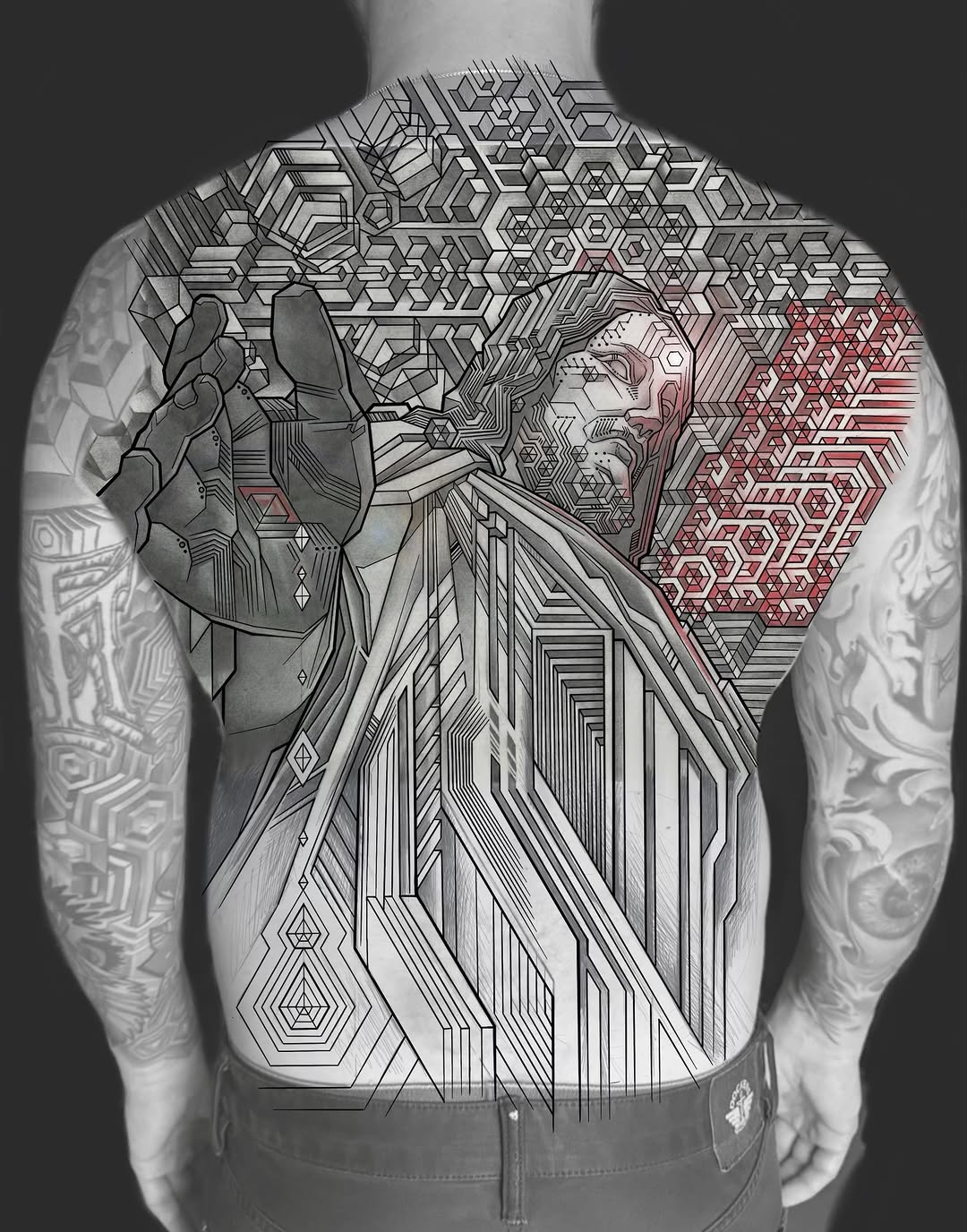Tattoo by @mechmaster_mike — geometric, black_and_grey