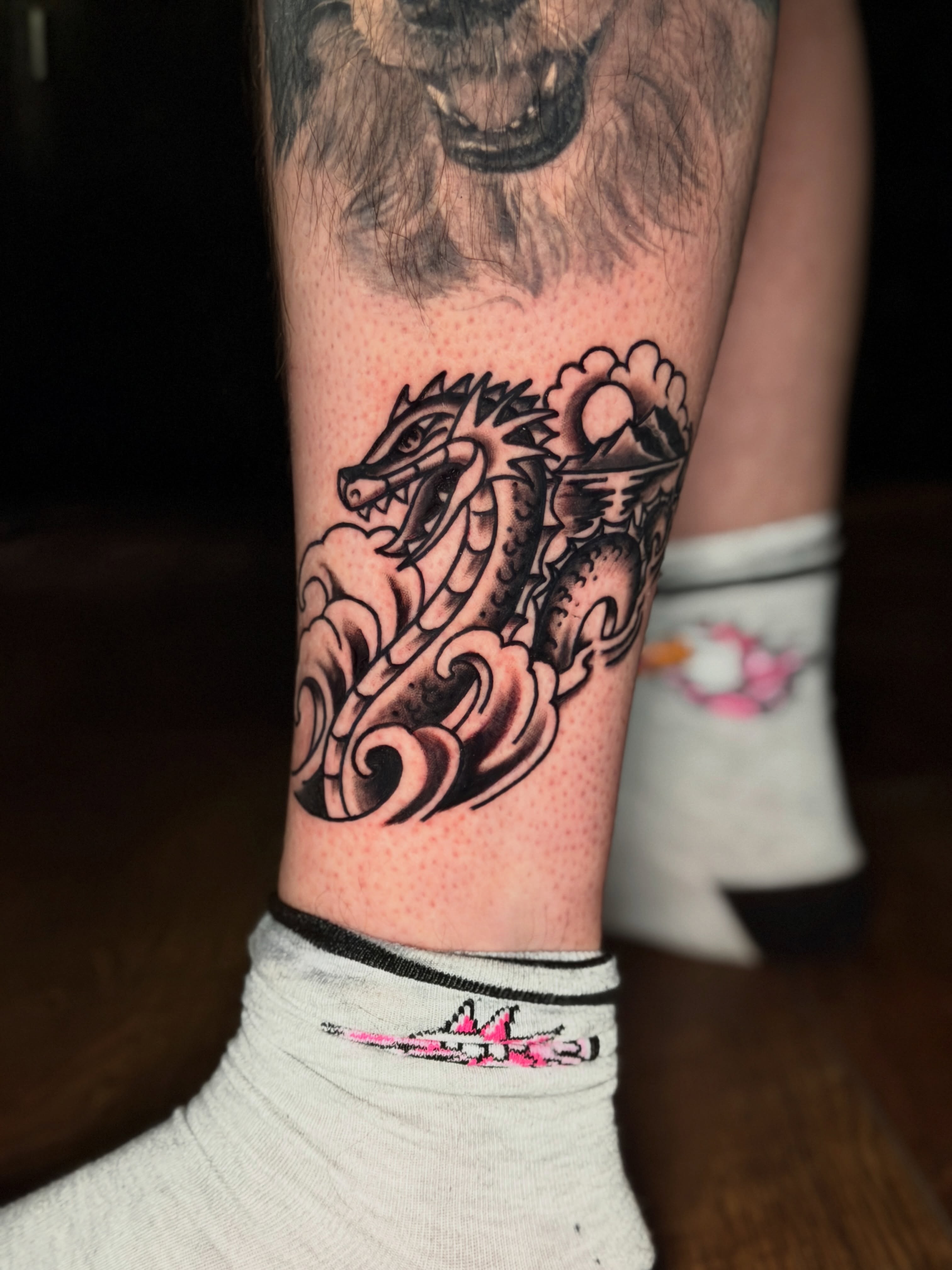 Dragon dotwork tattoo on the forearm by R e N O T