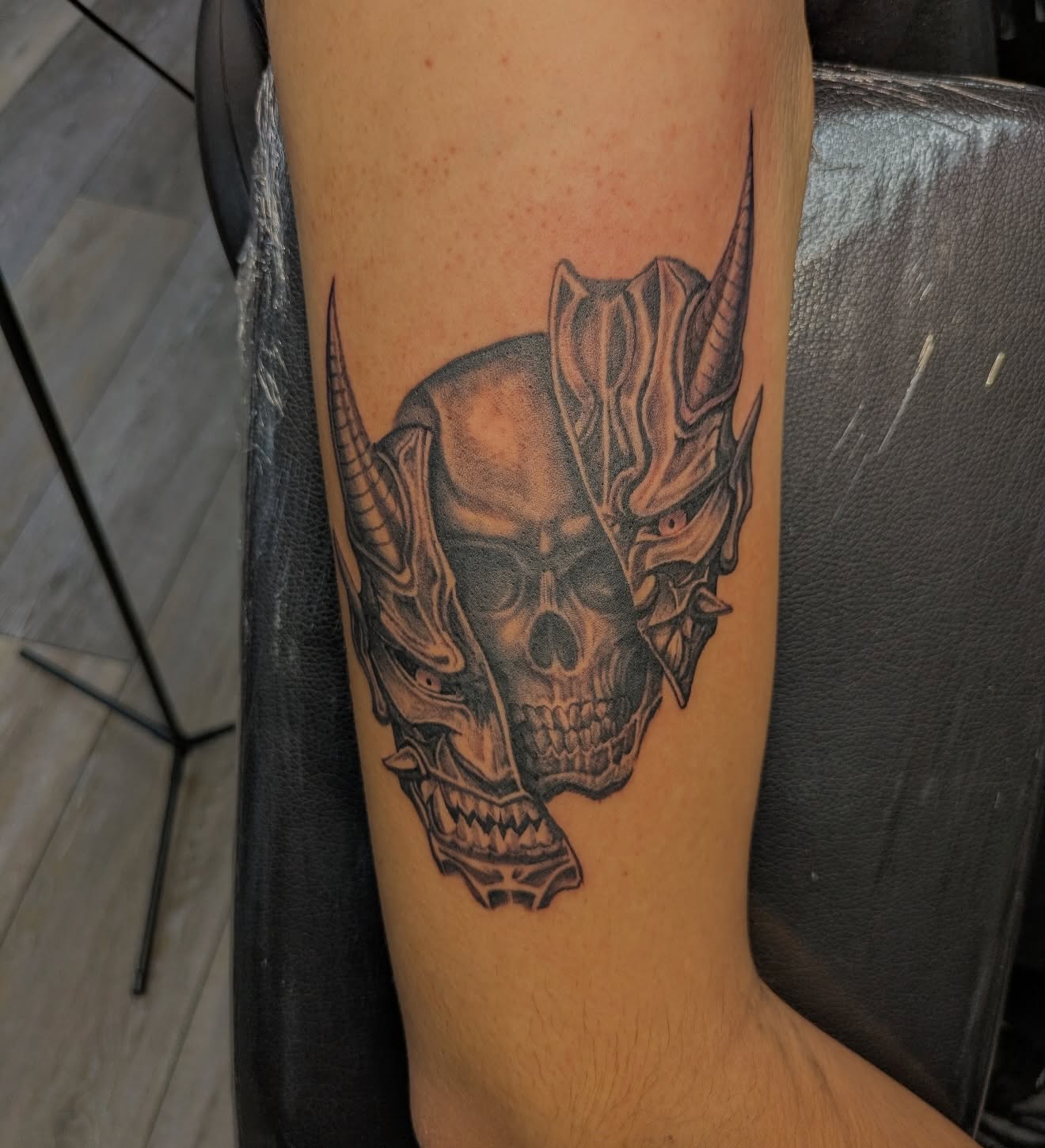 Skull realism tattoo on the forearm by Buddy K.