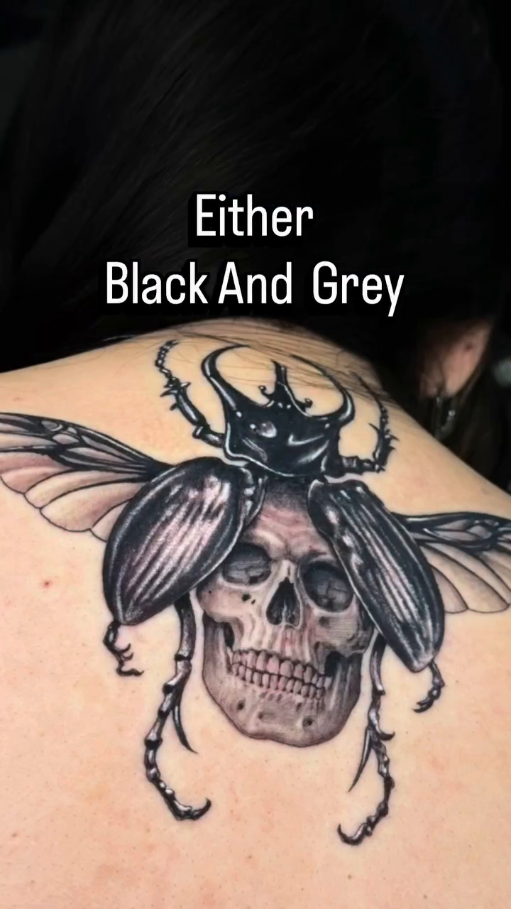 Skull and beetle tattoo fine line tattoo on the forearm by Rafael Marte, White Plains, New York
