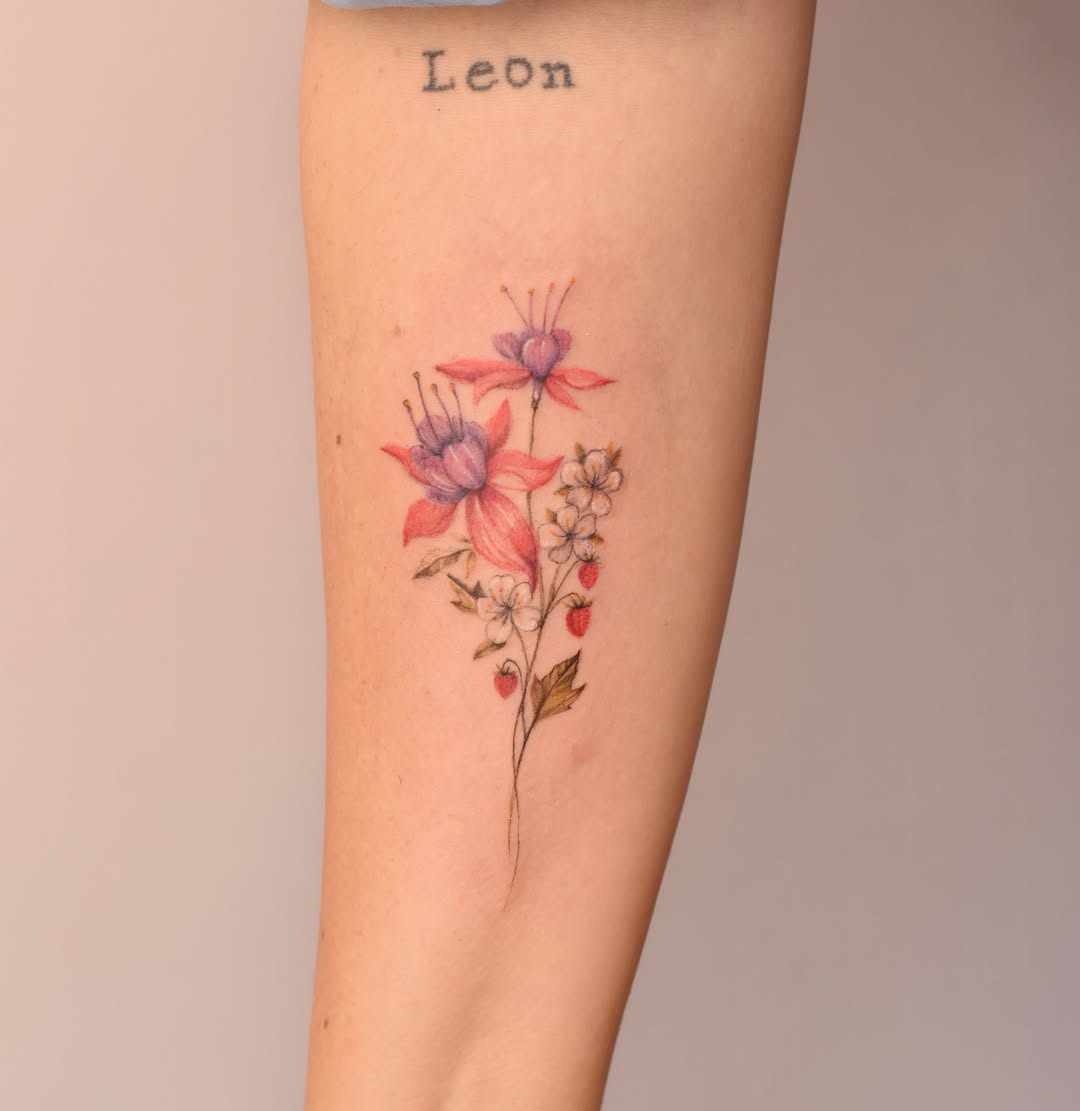 Flowers watercolor tattoo on the forearm by Eleana, North Miami, Florida