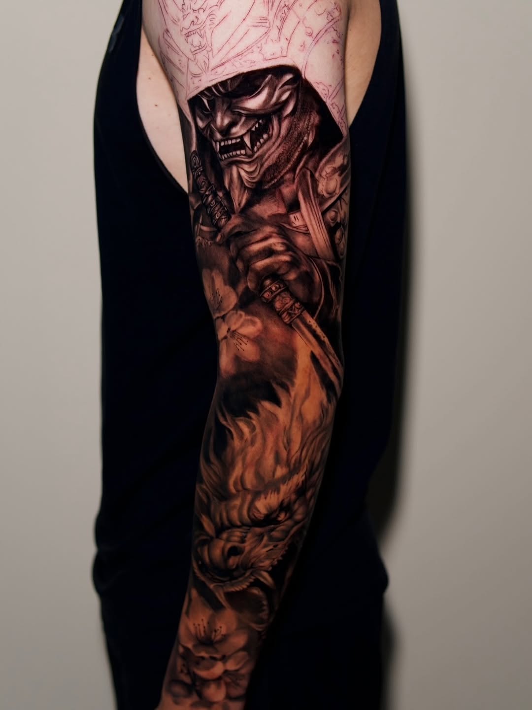 Samurai mask and dragon Japanese tattoo on the forearm by ᴅᴀʟʟᴀꜱ ᴛᴀᴛᴛᴏᴏ ᴀʀᴛɪꜱᴛ