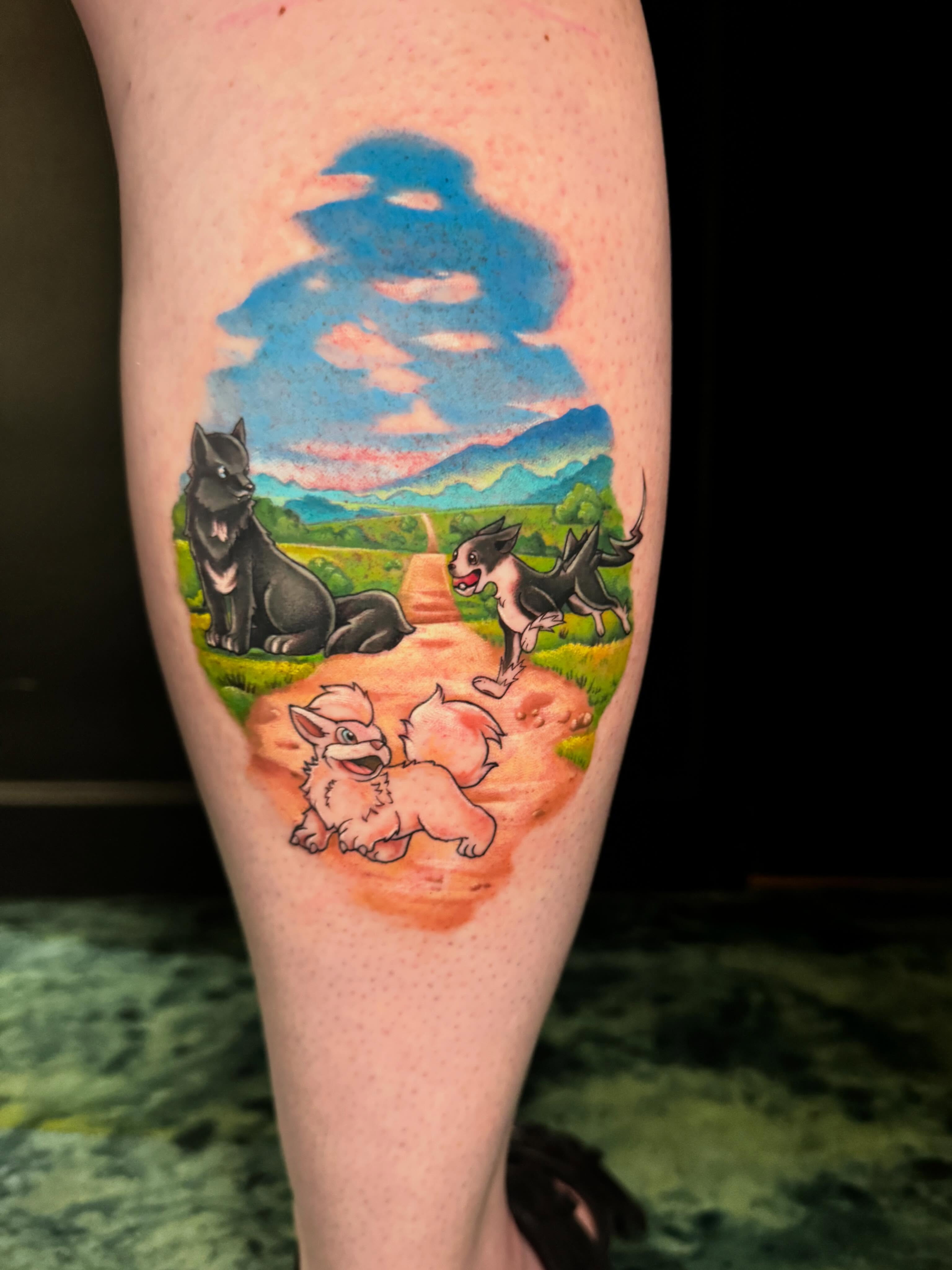 The wolf and cubs realism tattoo on the forearm by Violet Michelle Williams, Charlotte, North Carolina