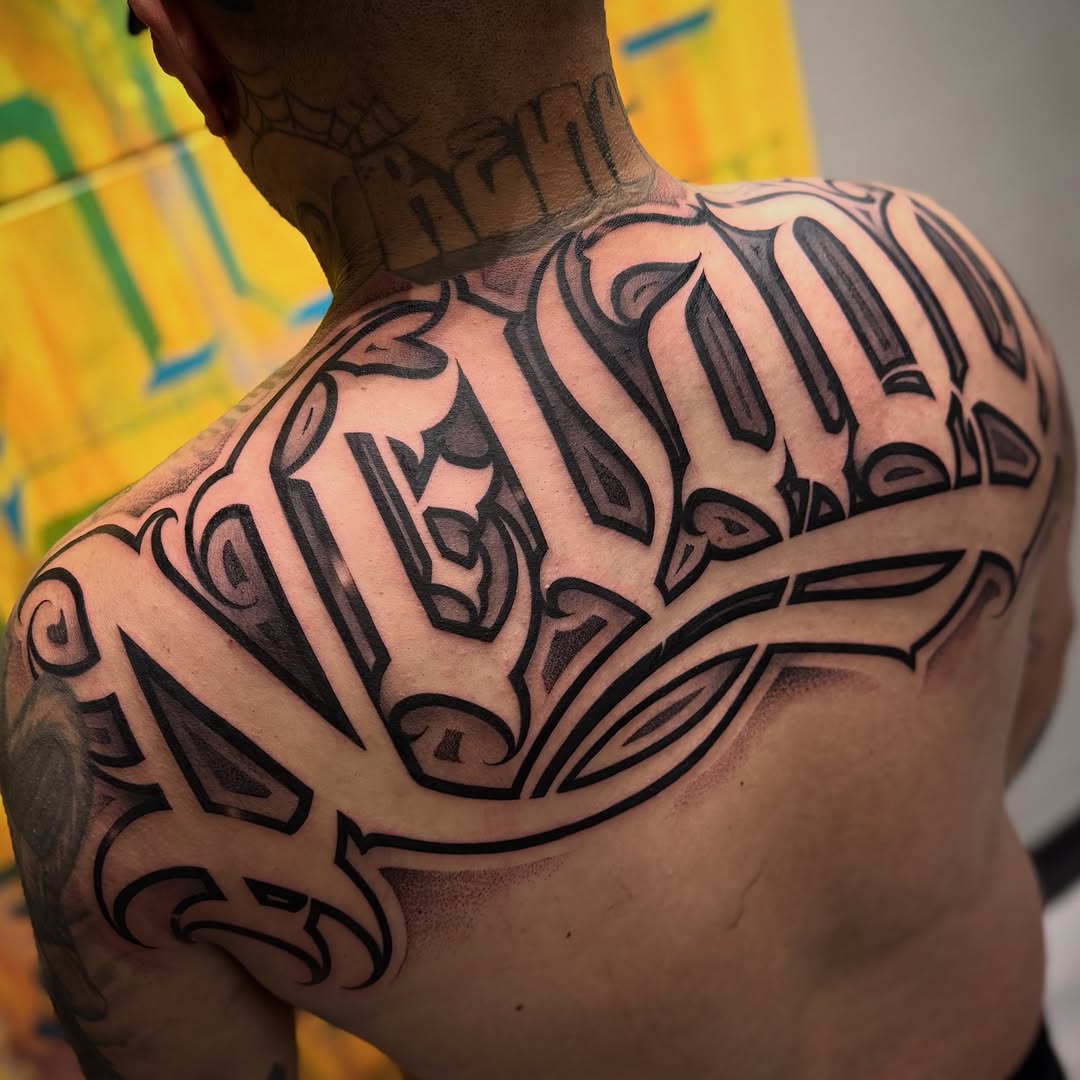 Tattoo by @aleckzi_ramos — lettering_script, black_and_grey