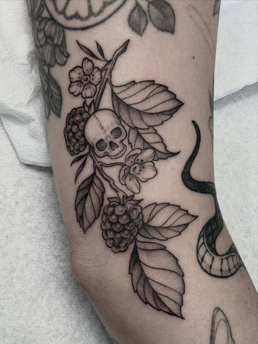 Tattoo by @darkhatchings — black_and_grey, dotwork