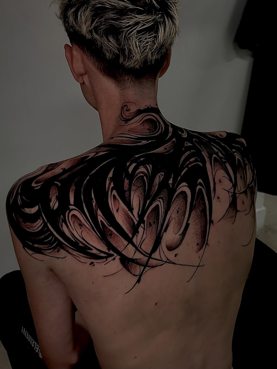 Abstract organic shapes cyber sigilism tattoo on the back by Crystal, Las Vegas, Nevada