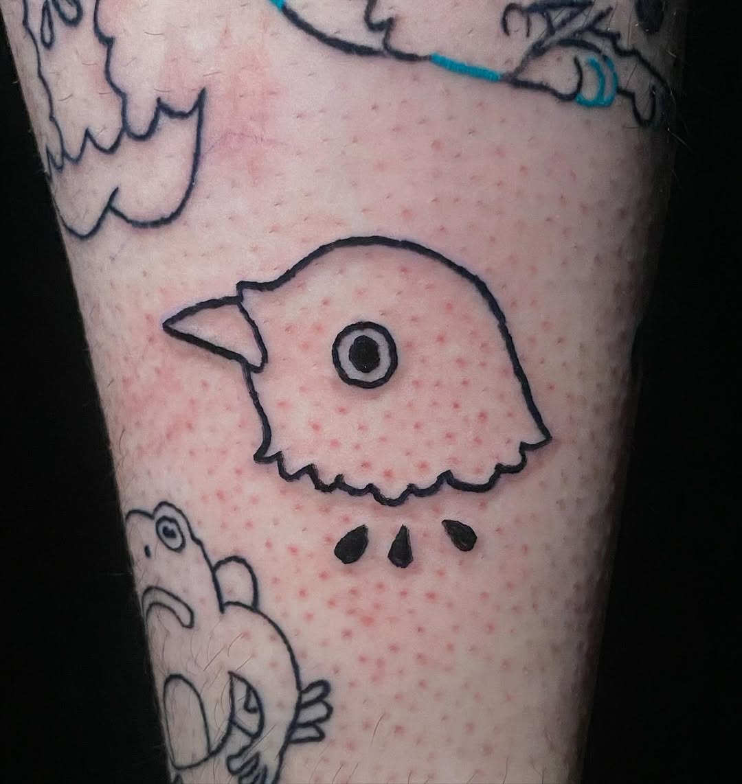Bird head with tears ignorant tattoo on the forearm by ollie, Portland, Oregon