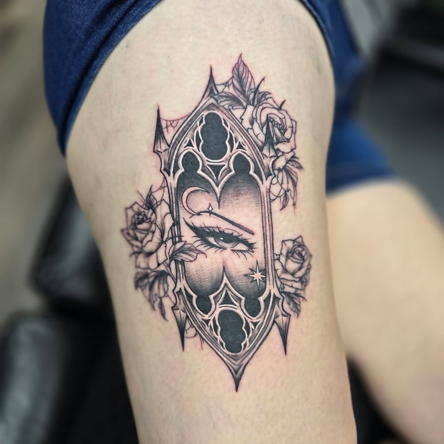 Tattoo by @dark_altar_tattoo — black_and_grey, geometric