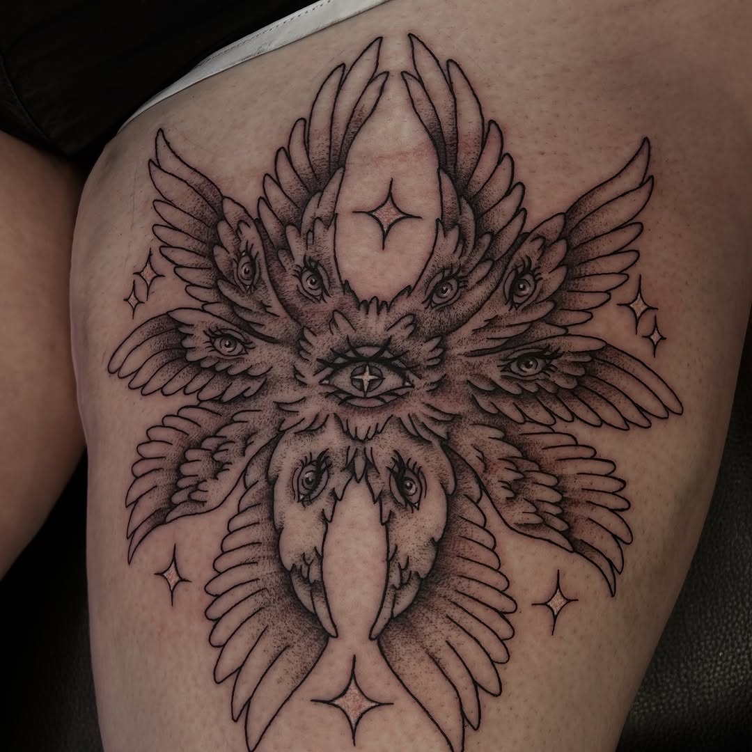 Tattoo by @pourriink — black_and_grey, dark_realism