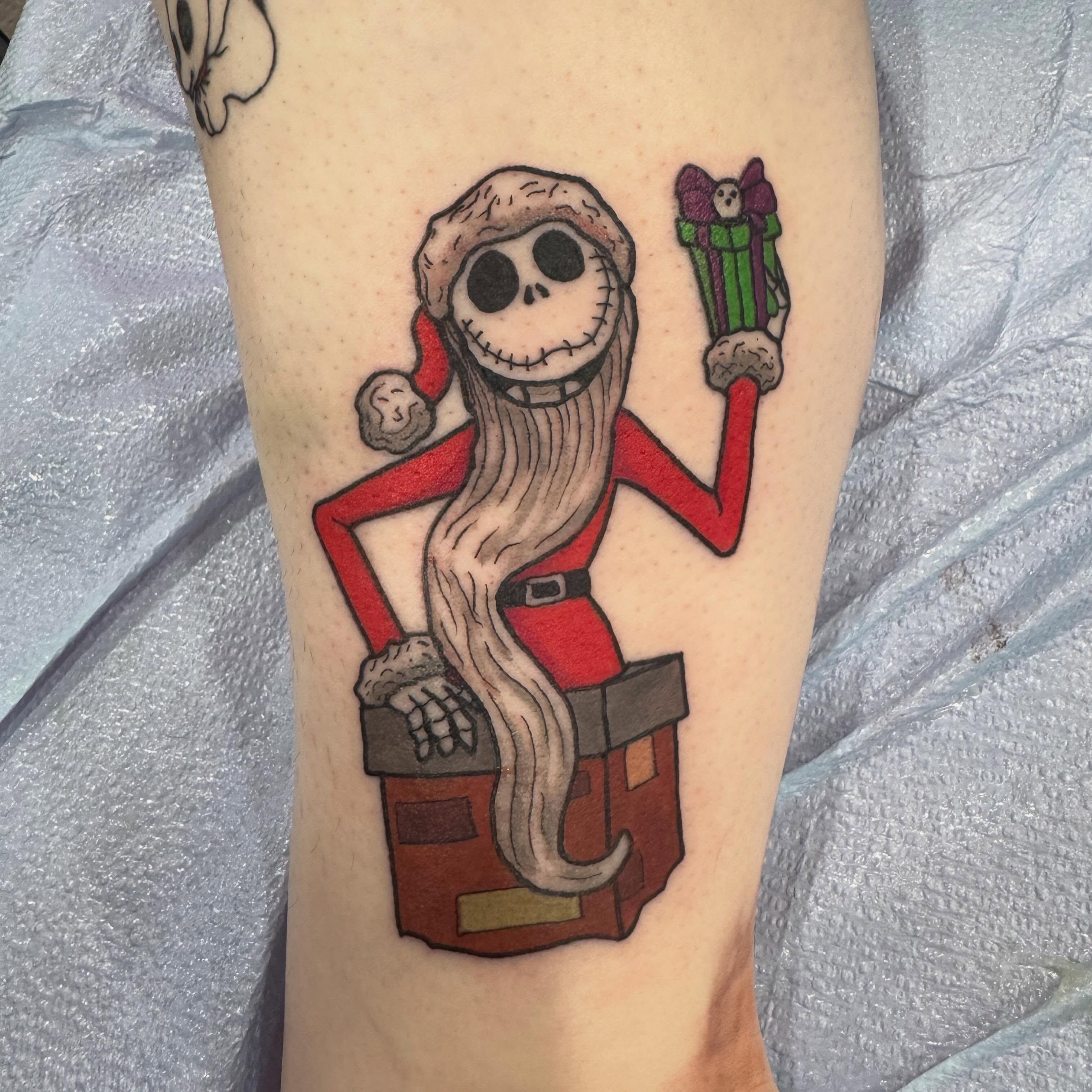 Jack Skellington illustrative tattoo on the forearm by Abby Ash, Belington, West Virginia