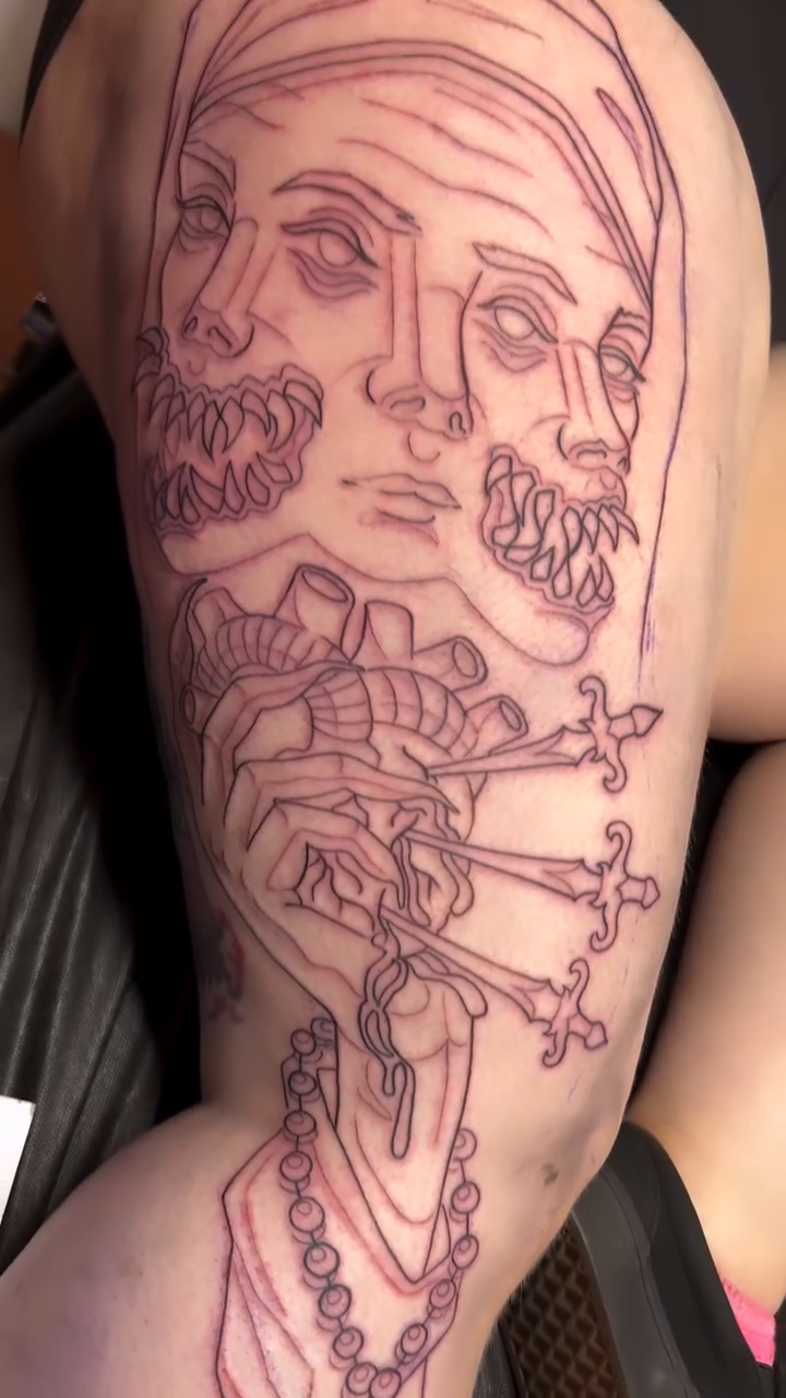 Tattoo by @demondrool — dark_realism, trash_polka