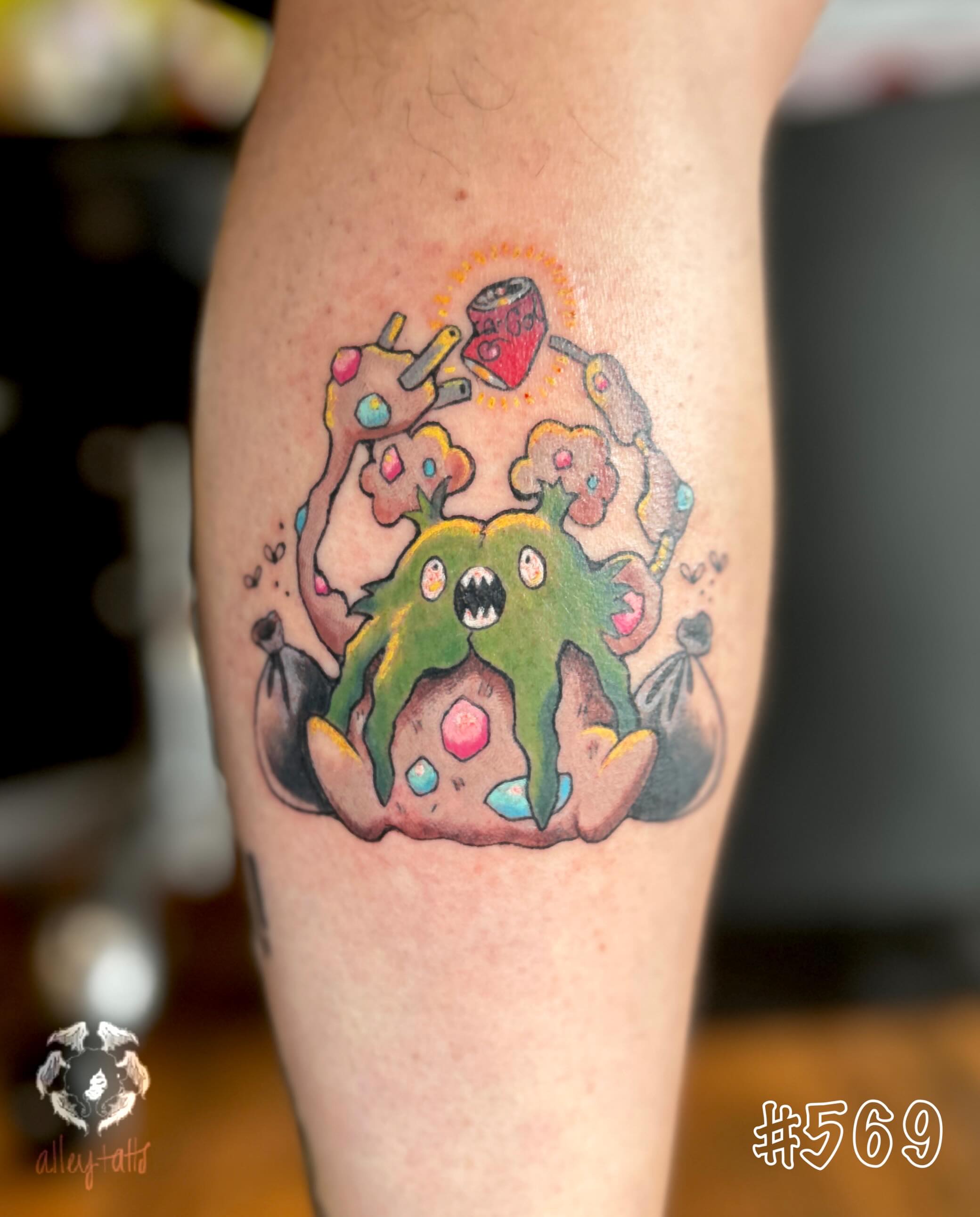 Monster new school tattoo on the forearm by Alex